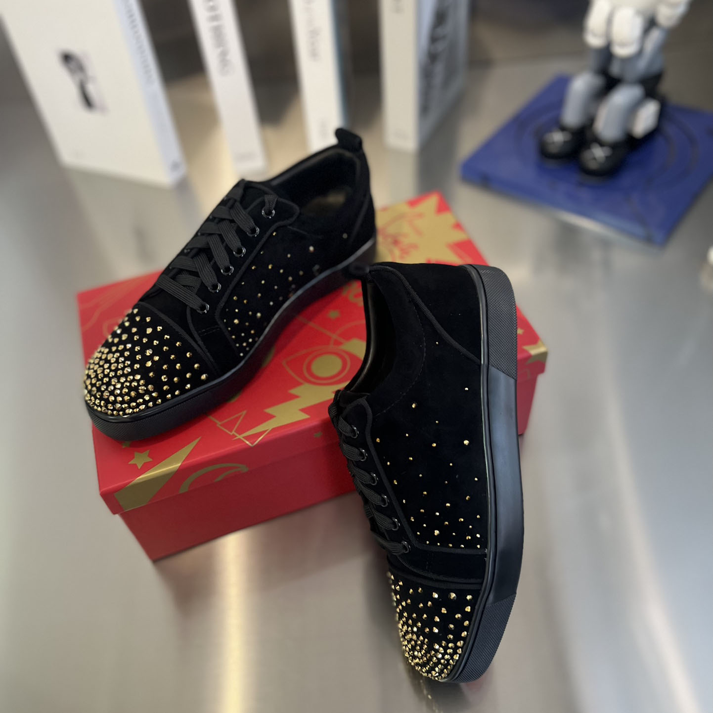Christian Louboutin Men's Degralouis Junior Strass Flat Low-Top Sneakers - FashionPlug