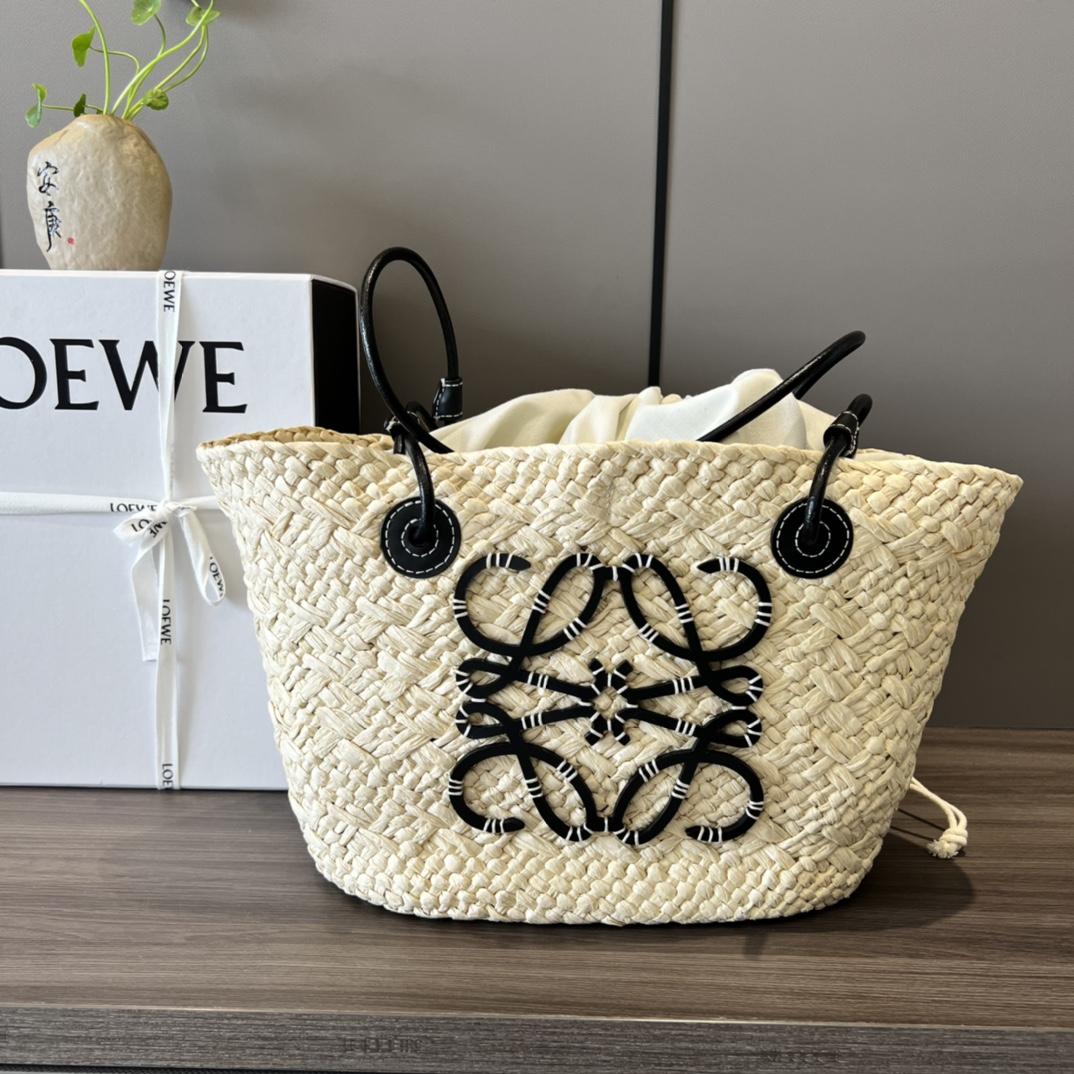 Loewe Small Anagram Basket Bag In Iraca Palm And Calfskin - FashionPlug