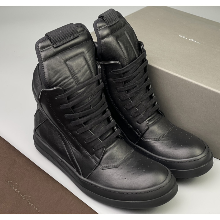 Rick Owens Leather High Top Sneakers - FashionPlug