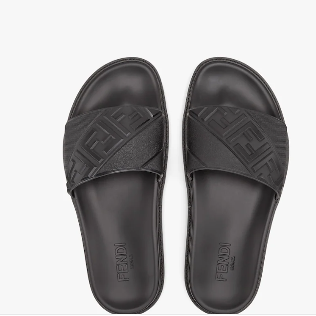 Fendi Black Rubber Footbed Slides - FashionPlug