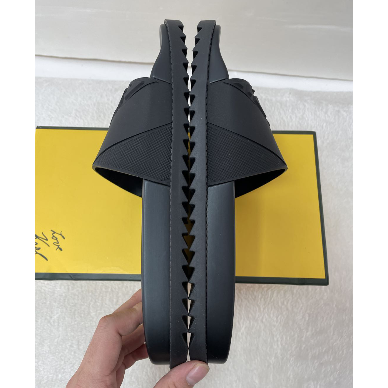 Fendi Black Rubber Footbed Slides - FashionPlug