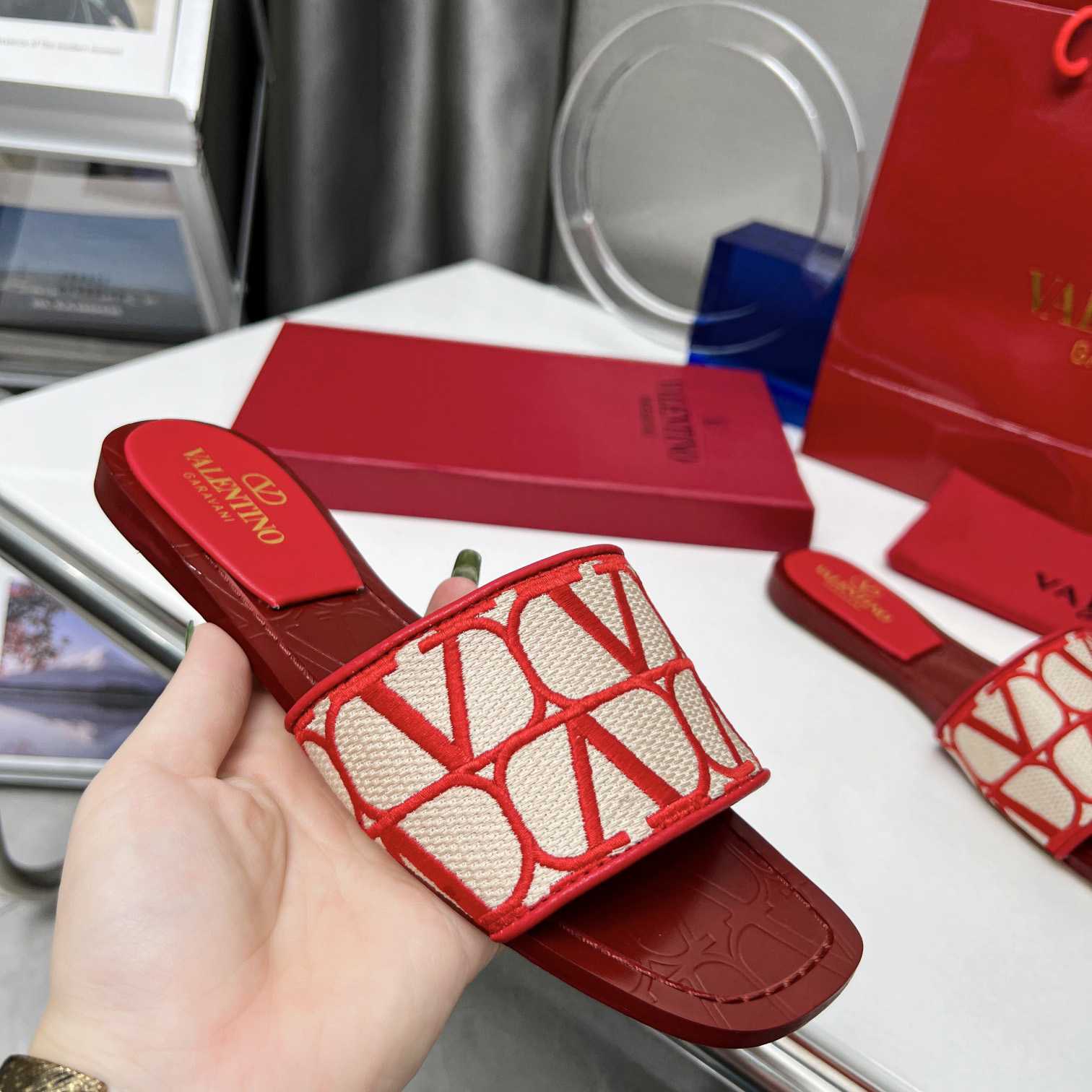Valenti Toile Iconographe Slide Sandal  - FashionPlug