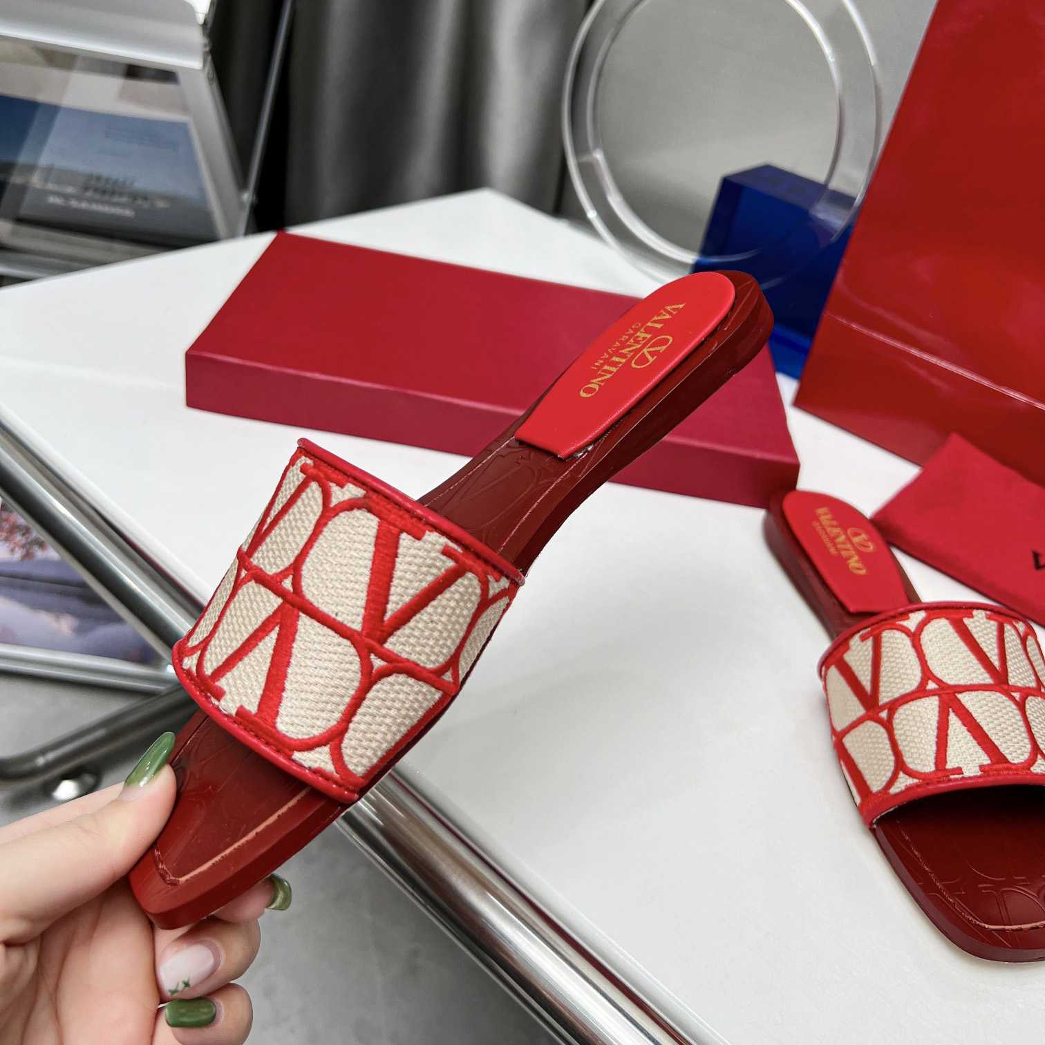 Valenti Toile Iconographe Slide Sandal  - FashionPlug