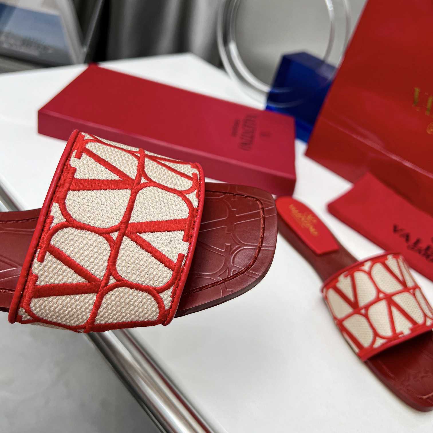 Valenti Toile Iconographe Slide Sandal  - FashionPlug