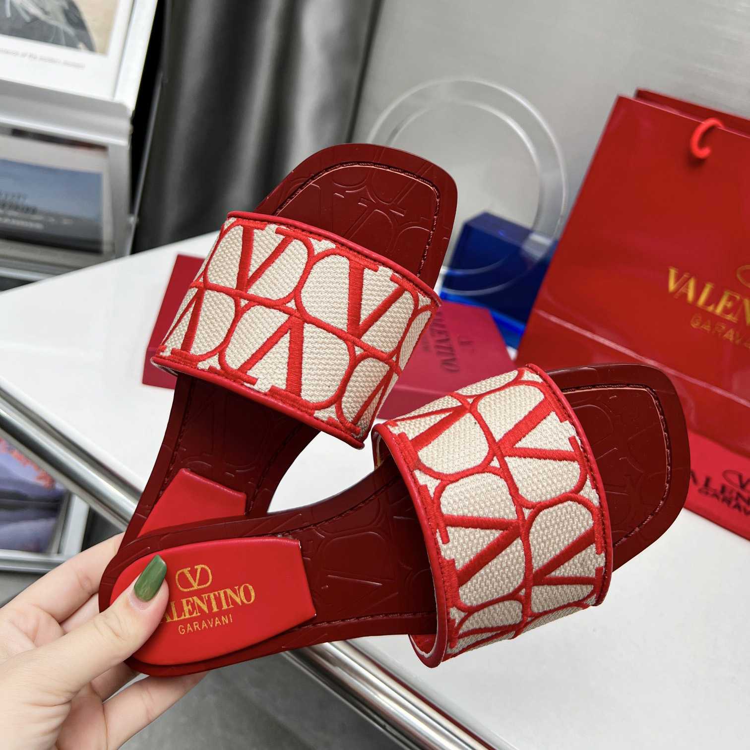 Valenti Toile Iconographe Slide Sandal  - FashionPlug