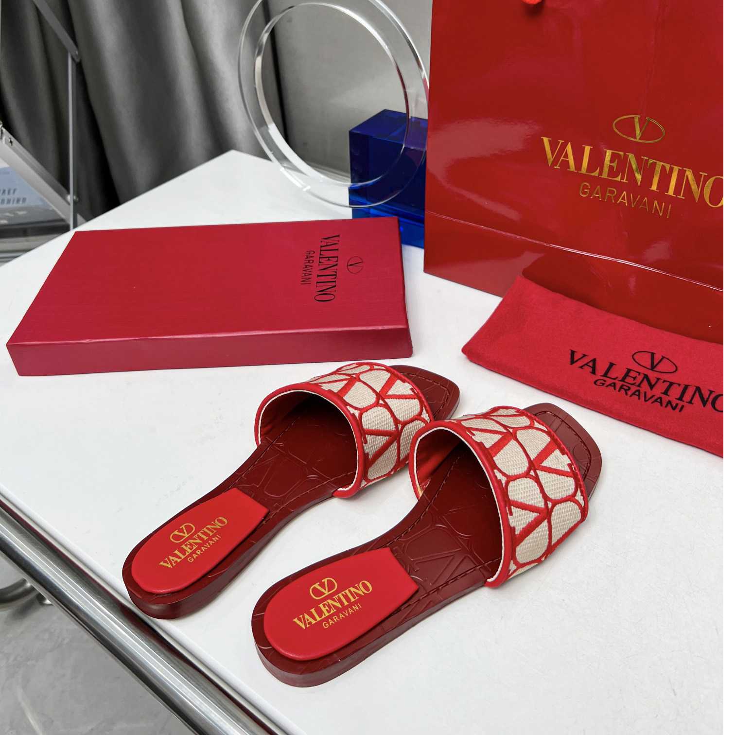 Valenti Toile Iconographe Slide Sandal  - FashionPlug
