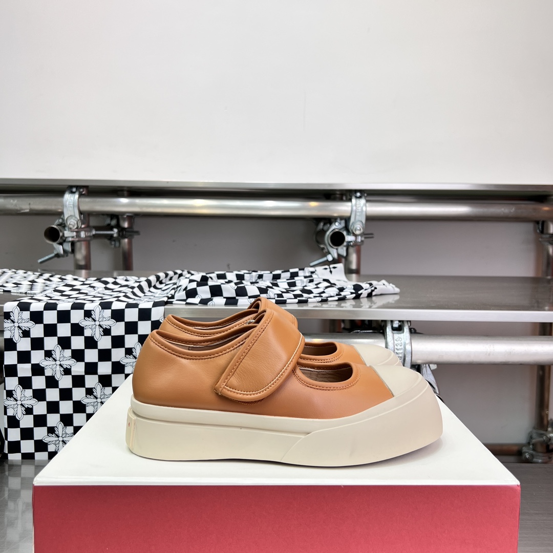 Marni Brown nappa leather mary jane sneaker - FashionPlug