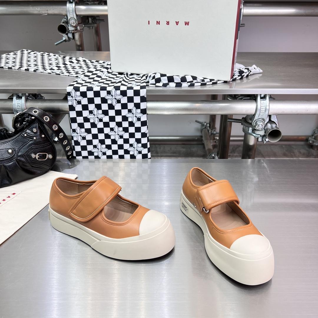 Marni Brown nappa leather mary jane sneaker - FashionPlug