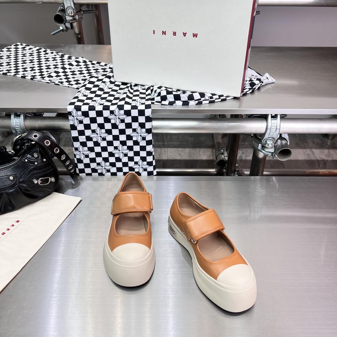 Marni Brown nappa leather mary jane sneaker - FashionPlug