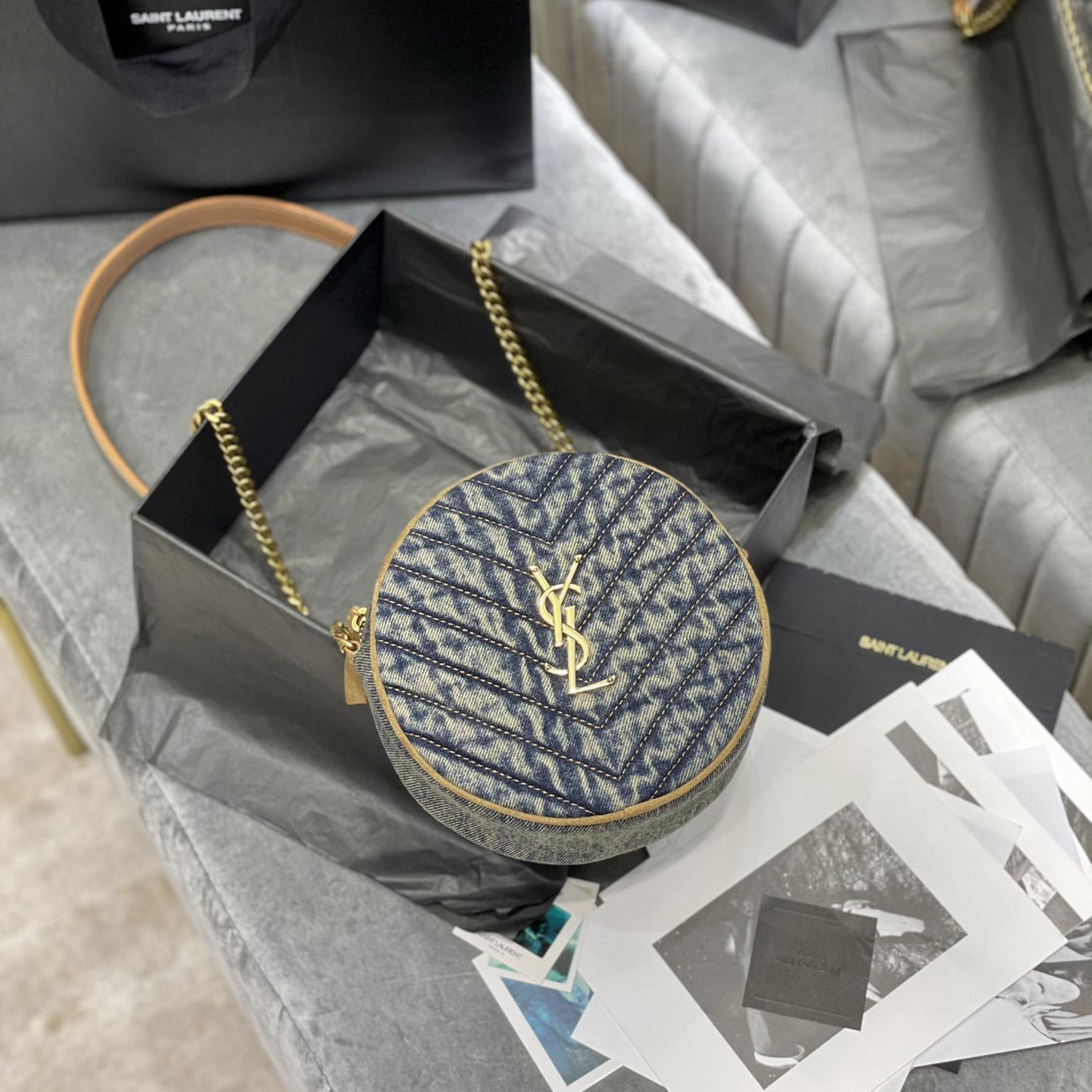 Saint Laurent Nile Round Matelassé Denim Bag (17-17-5.5cm) - FashionPlug