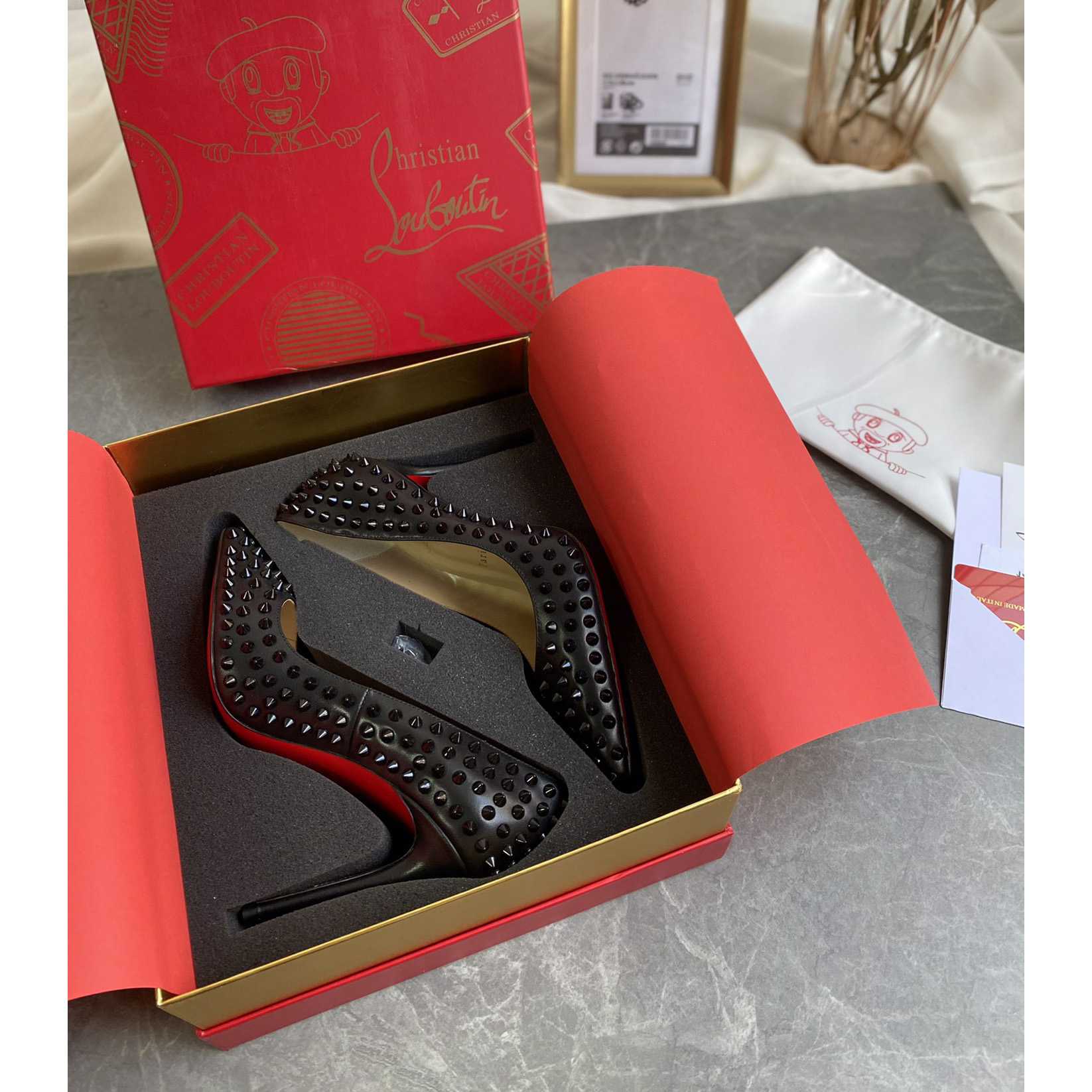 Christian Louboutin Black Patent Leather Pigalle Spikes Pumps   85mm - FashionPlug