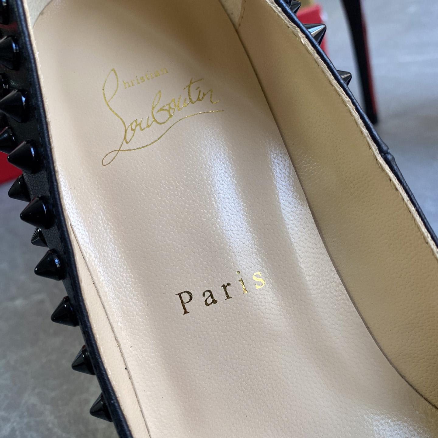 Christian Louboutin Black Patent Leather Pigalle Spikes Pumps   85mm - FashionPlug