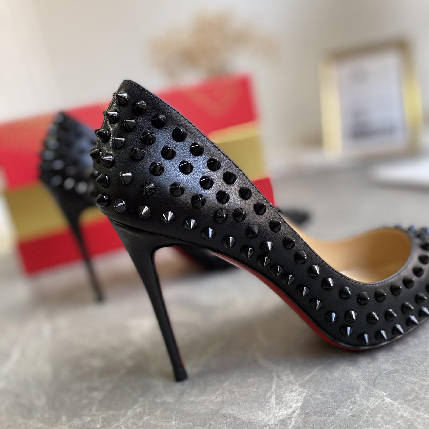 Christian Louboutin Black Patent Leather Pigalle Spikes Pumps   85mm - FashionPlug