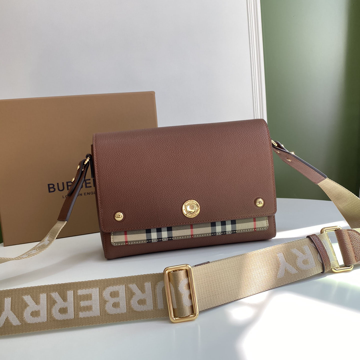 Burberry Vintage Check And Leather Note Crossbody Bag(25-18-8.5CM) - FashionPlug