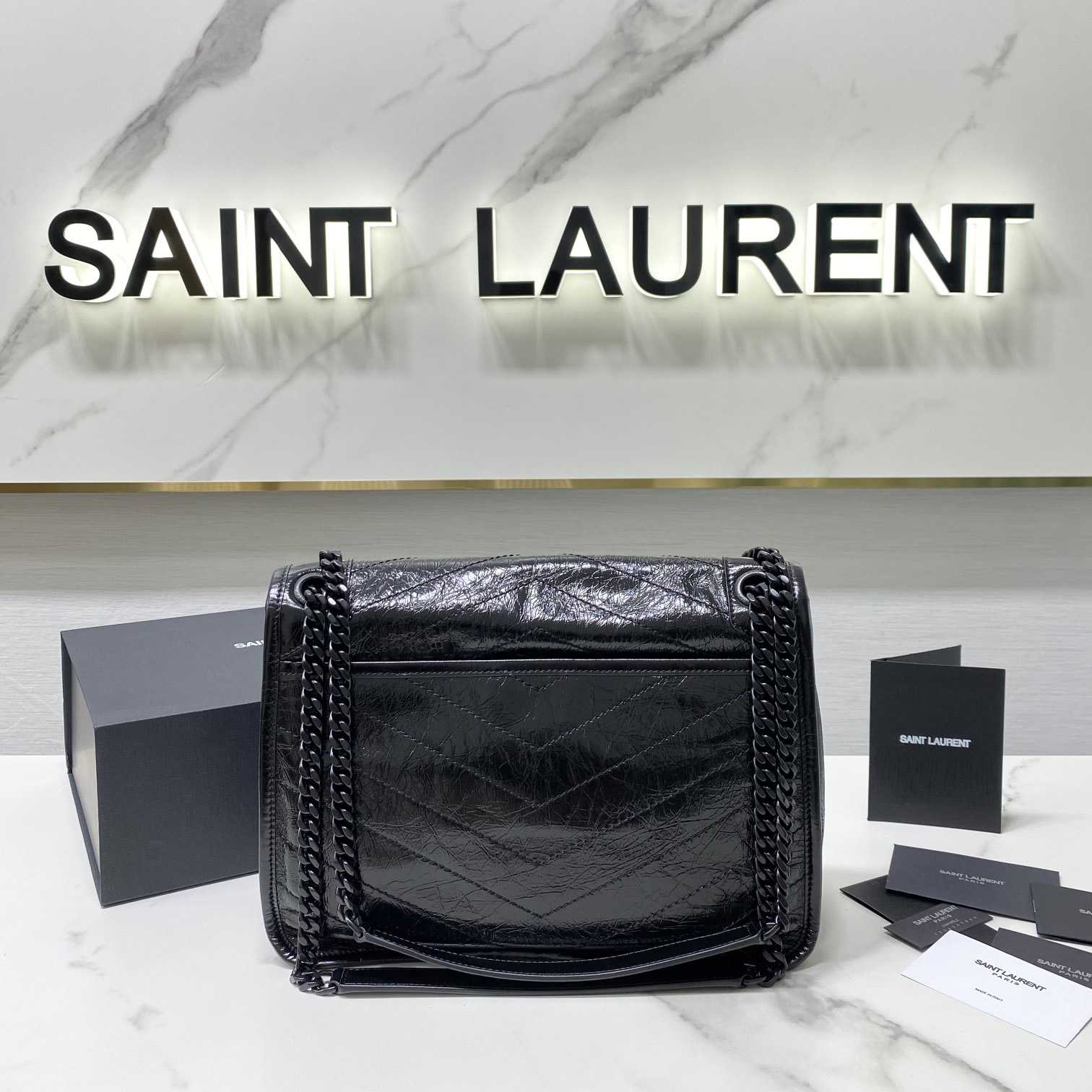 Saint Laurent Niki Medium Chain Bag In Crinkled Vintage Leather  - FashionPlug