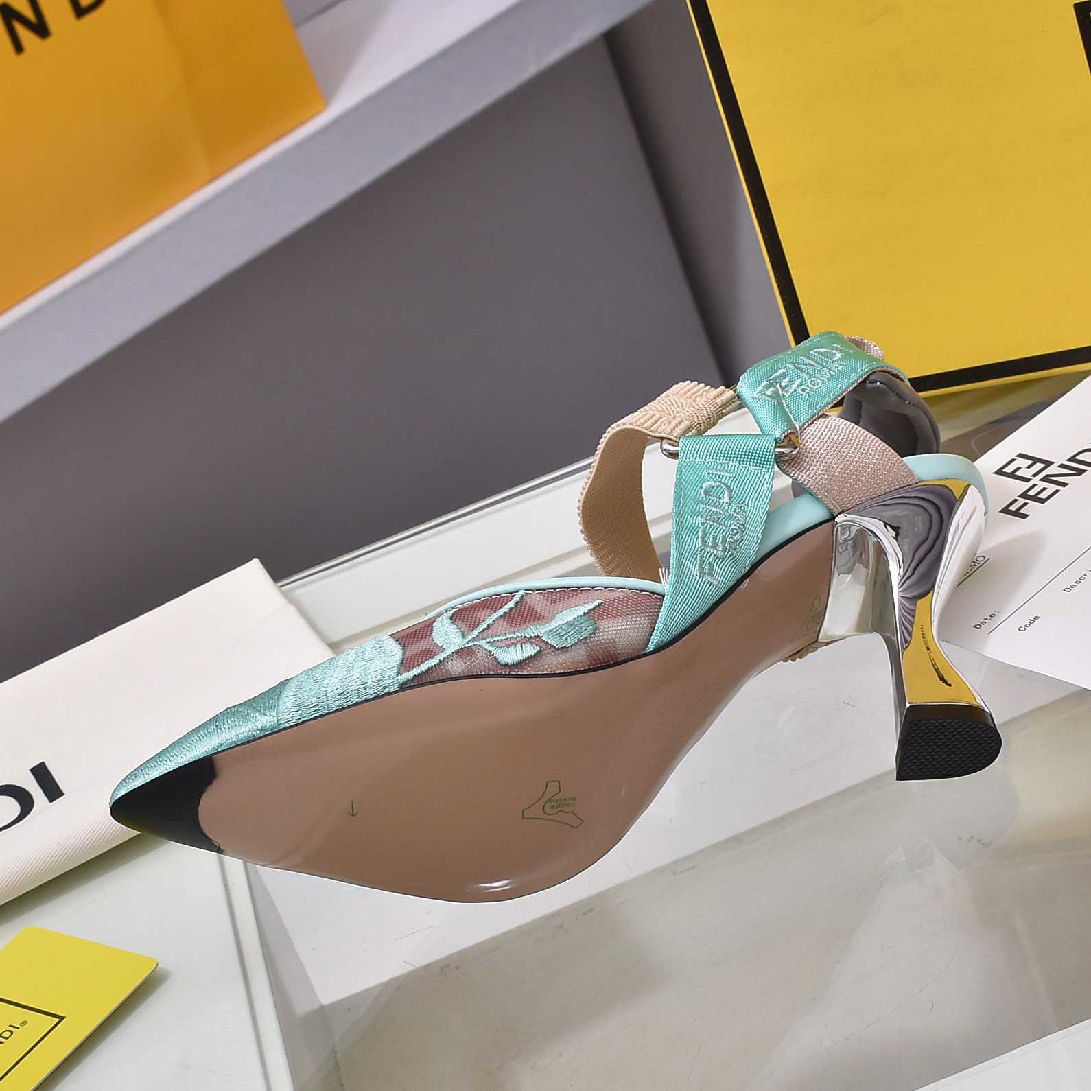 Fendi Colibrì Beige Mesh High-heeled Slingbacks - FashionPlug