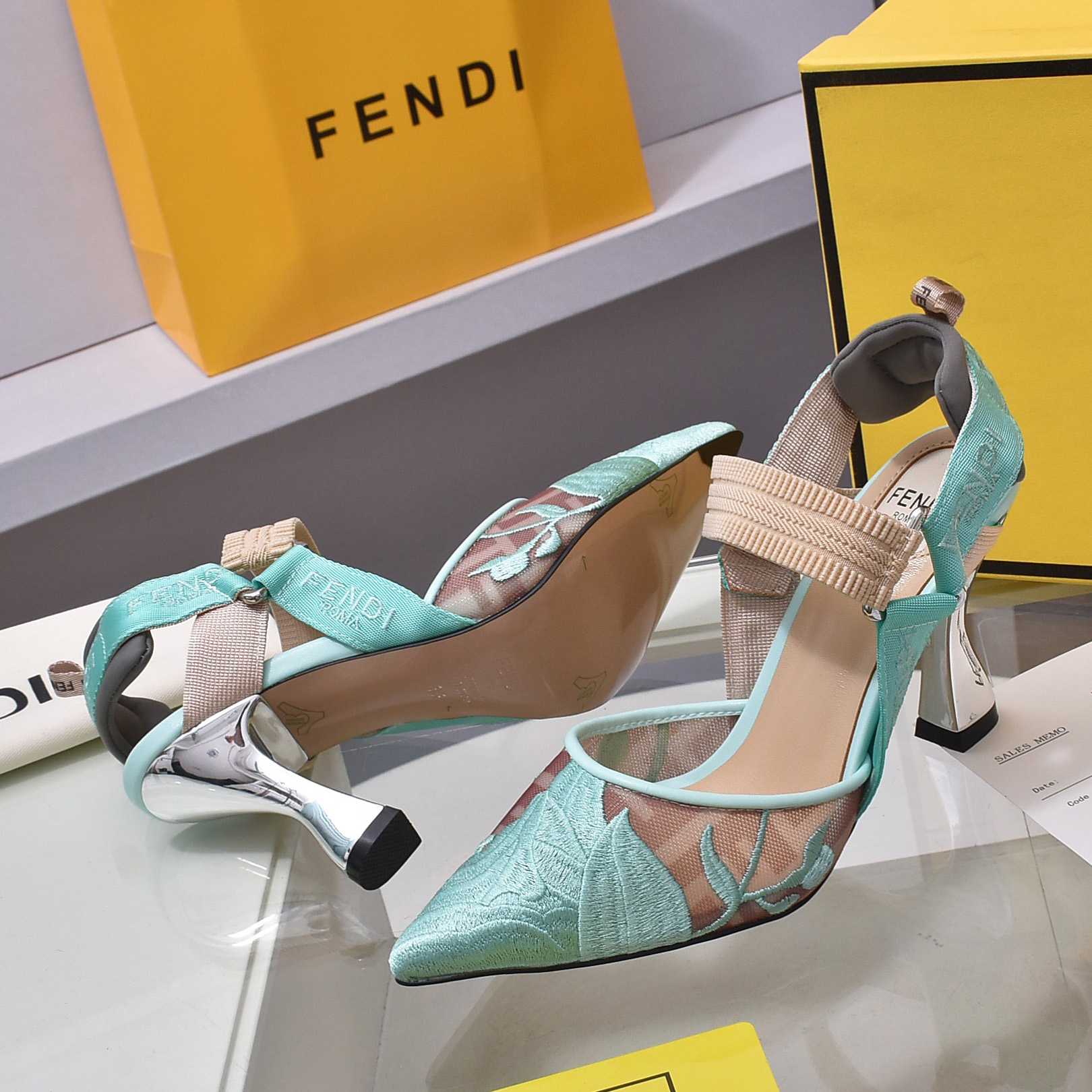 Fendi Colibrì Beige Mesh High-heeled Slingbacks - FashionPlug