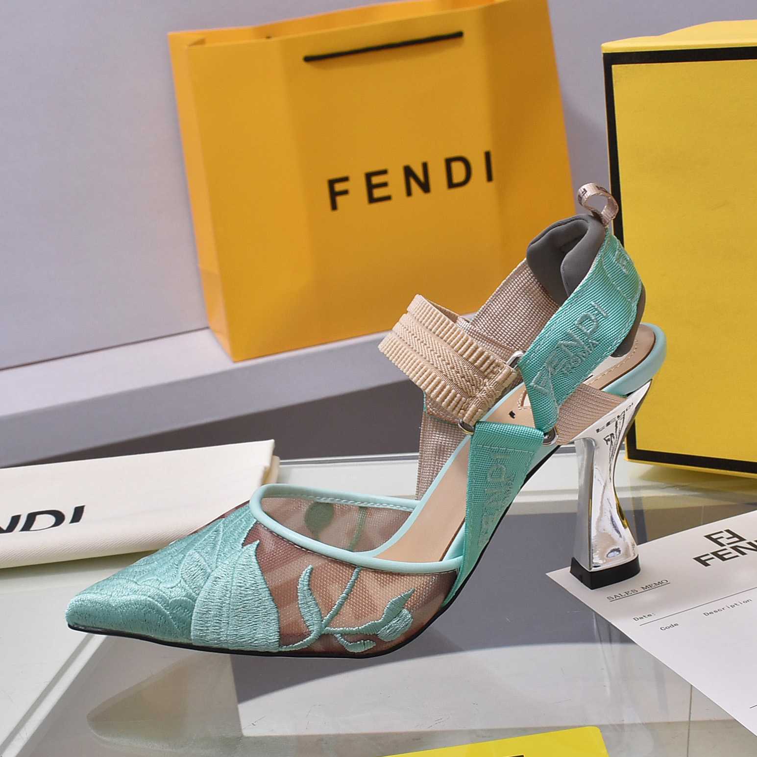 Fendi Colibrì Beige Mesh High-heeled Slingbacks - FashionPlug