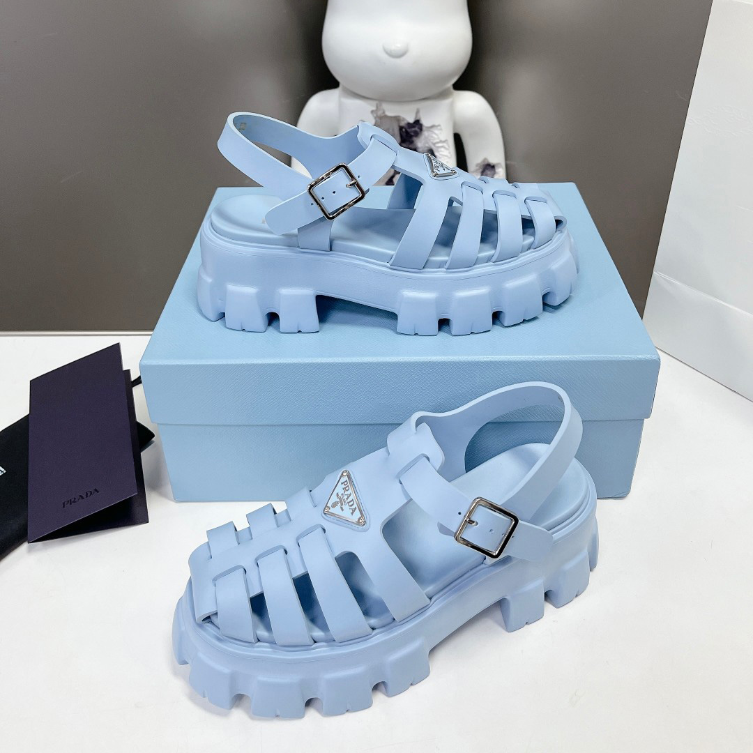Prada Women's Light-blue Rubber Sandals - FashionPlug