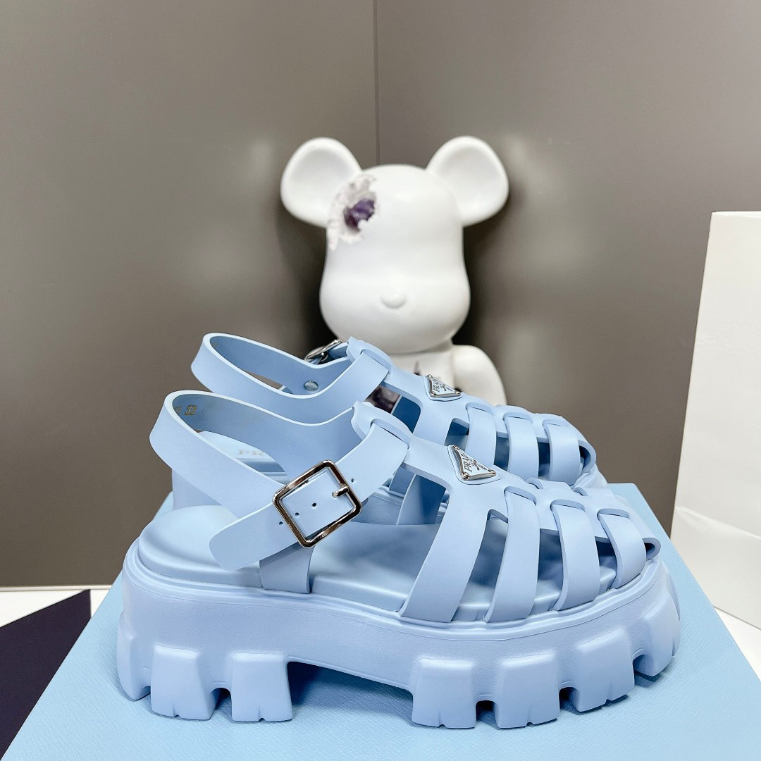 Prada Women's Light-blue Rubber Sandals - FashionPlug