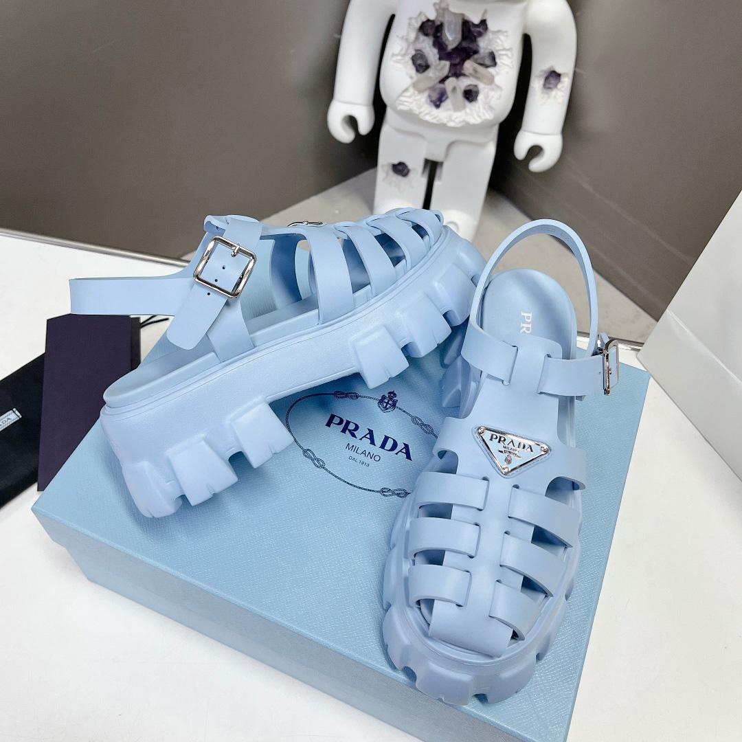 Prada Women's Light-blue Rubber Sandals - FashionPlug