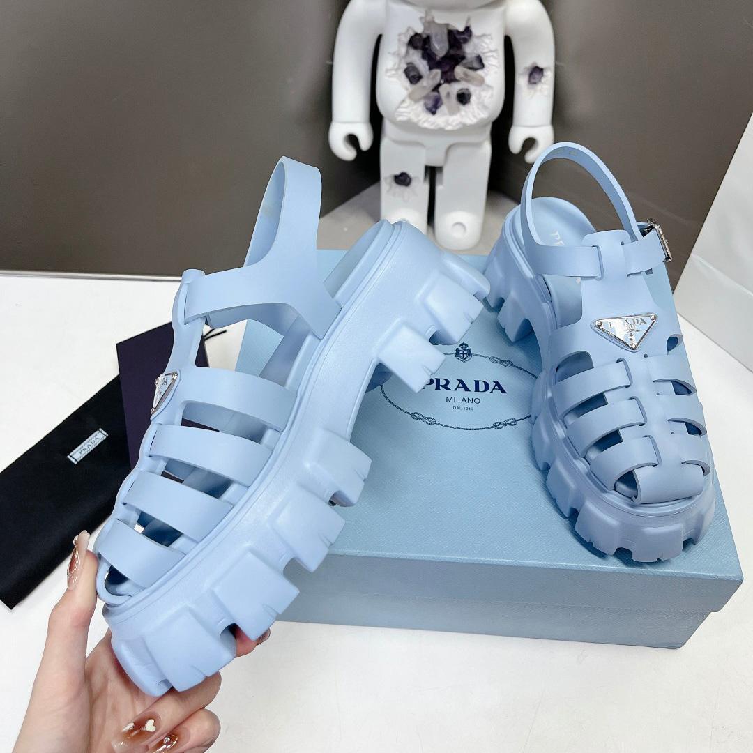 Prada Women's Light-blue Rubber Sandals - FashionPlug