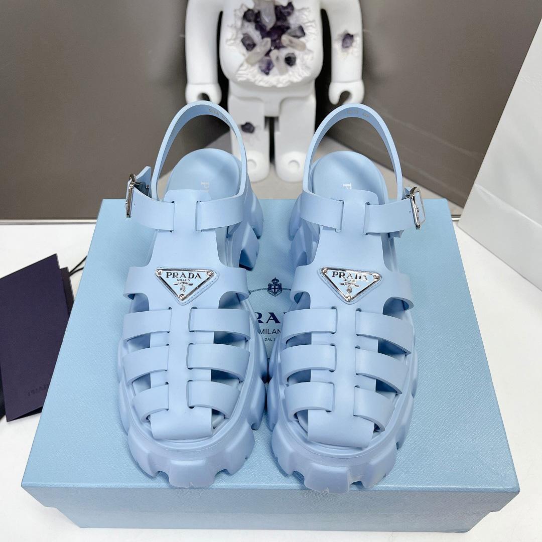 Prada Women's Light-blue Rubber Sandals - FashionPlug