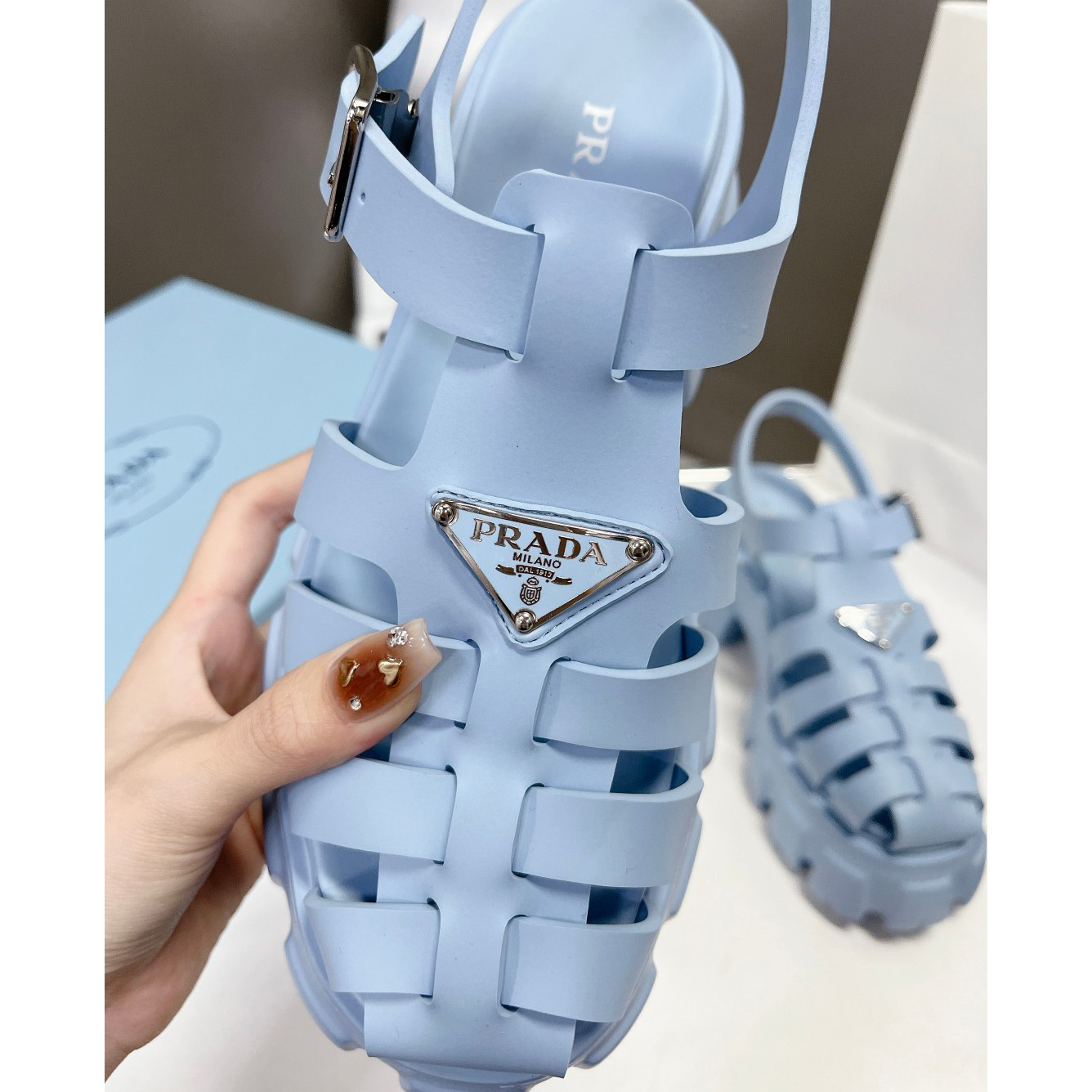 Prada Women's Light-blue Rubber Sandals - FashionPlug