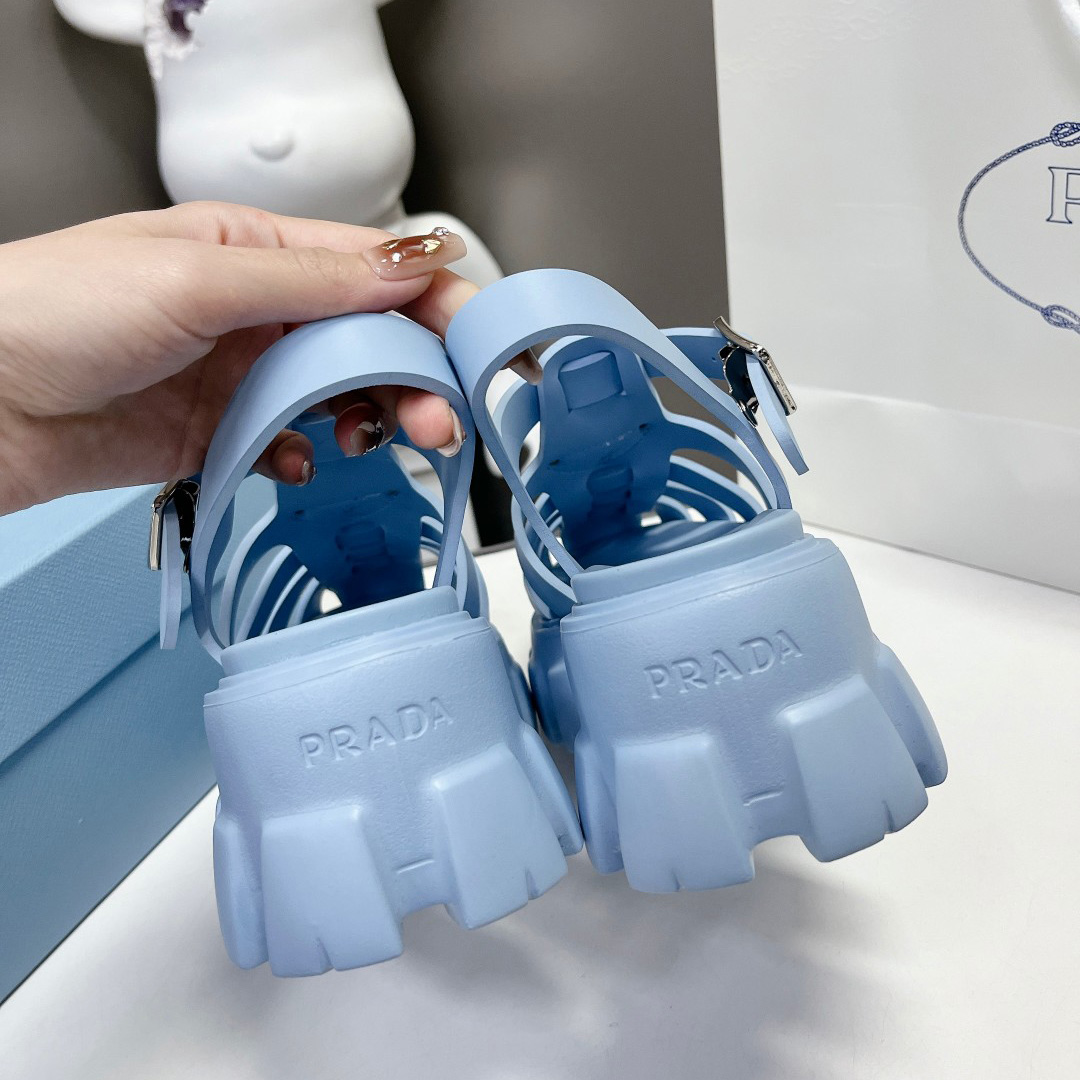 Prada Women's Light-blue Rubber Sandals - FashionPlug