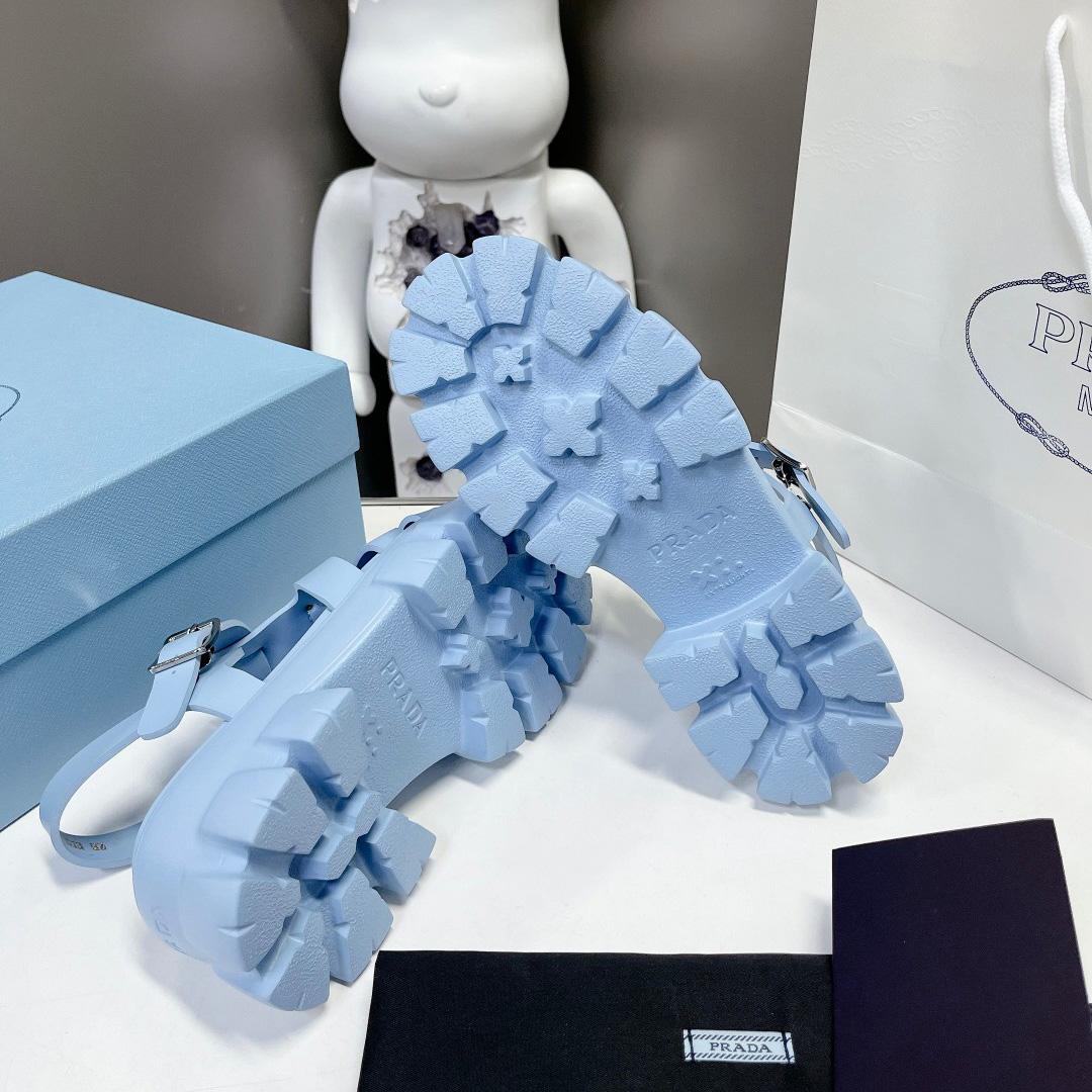 Prada Women's Light-blue Rubber Sandals - FashionPlug
