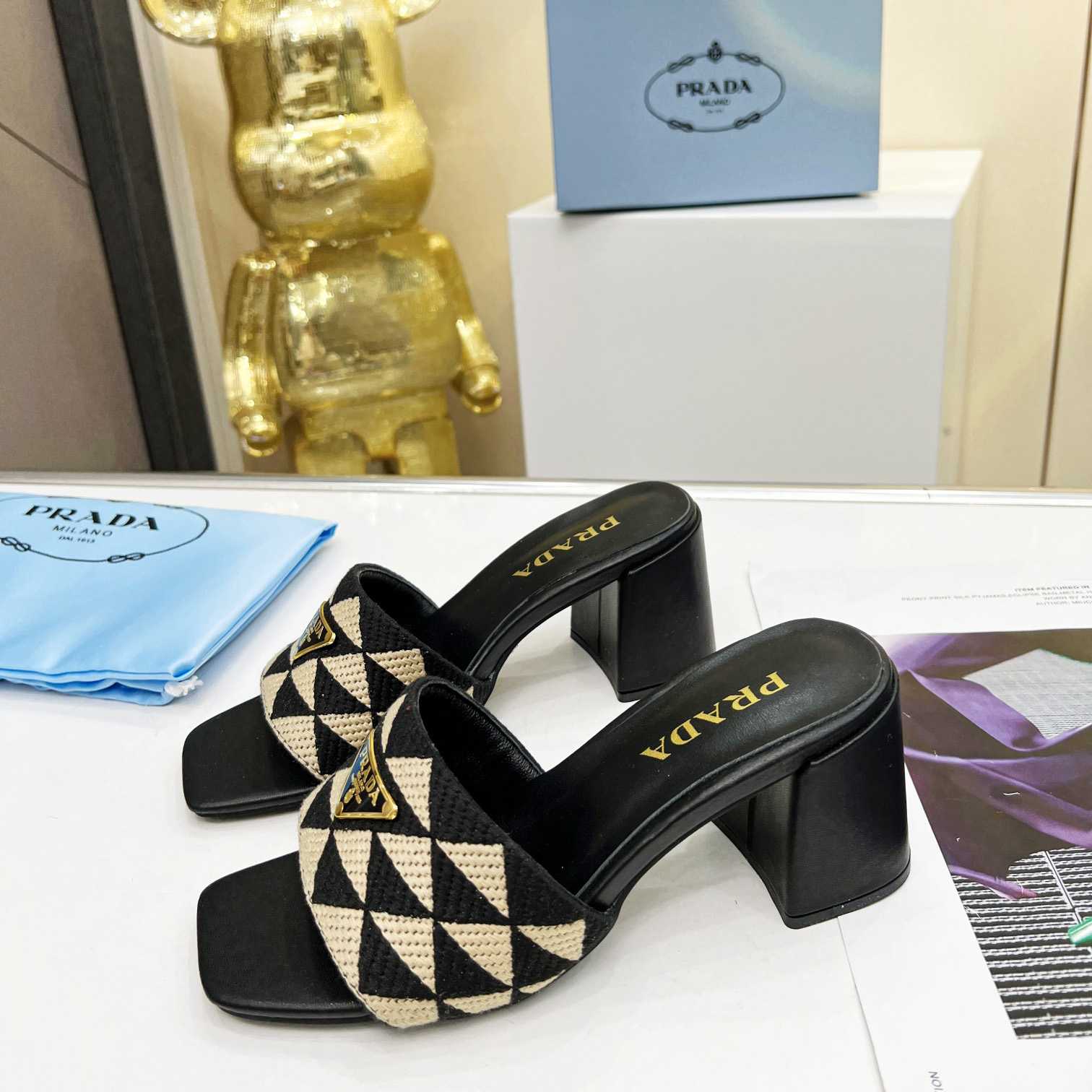 Prada Embroidered Fabric Sandals - FashionPlug