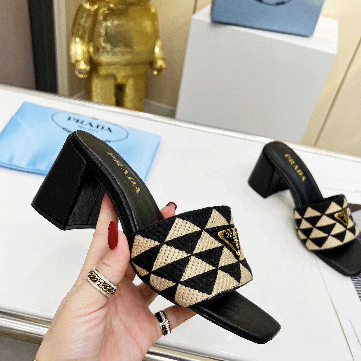 Prada Embroidered Fabric Sandals - FashionPlug