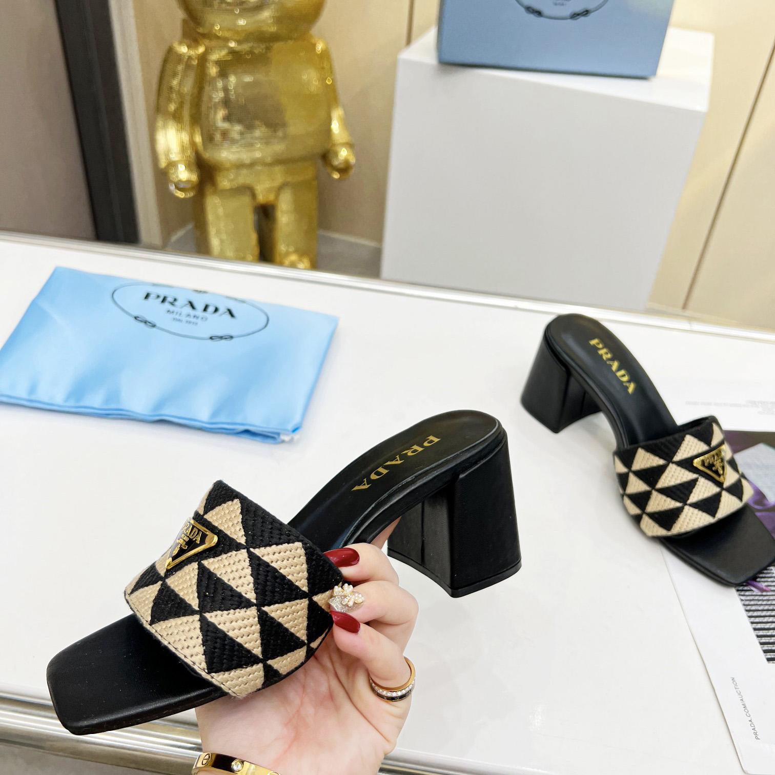 Prada Embroidered Fabric Sandals - FashionPlug