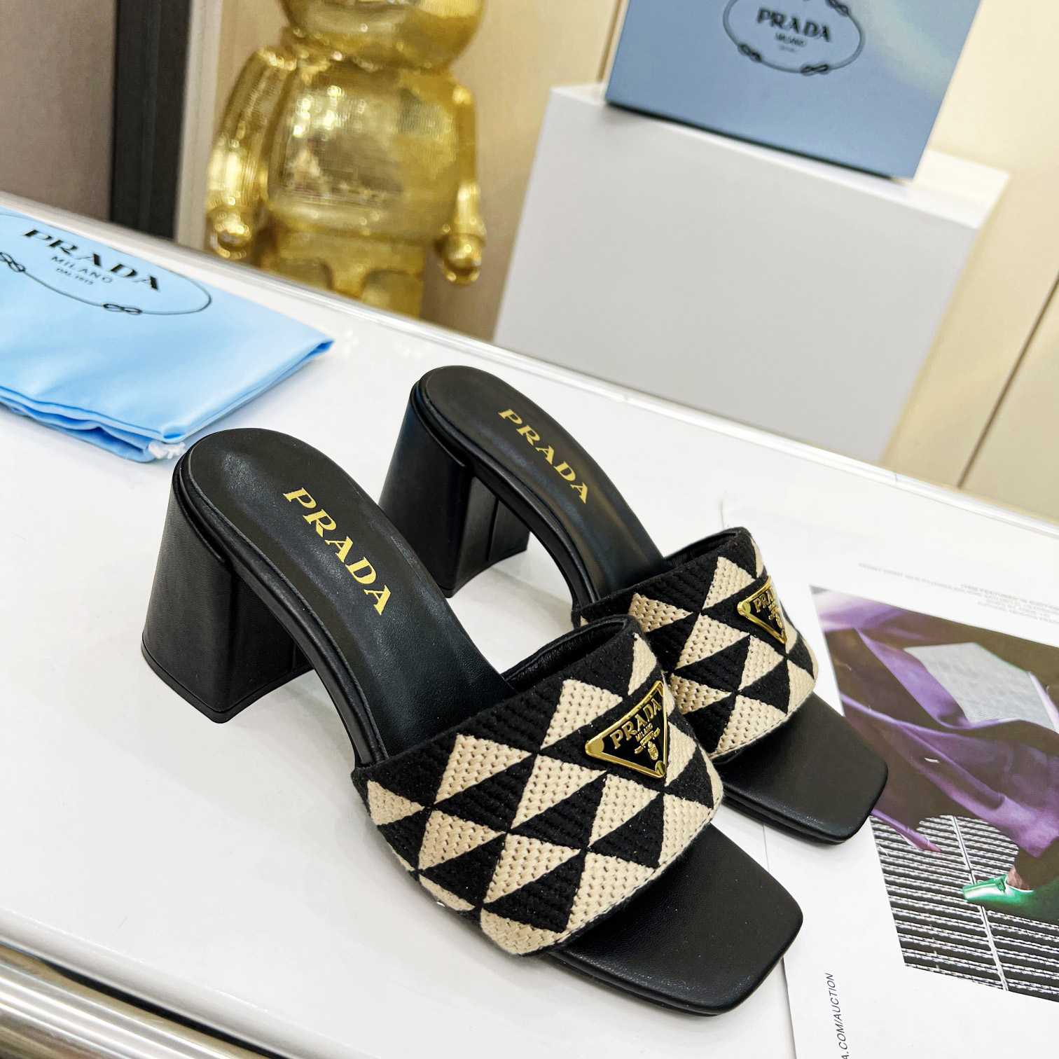 Prada Embroidered Fabric Sandals - FashionPlug