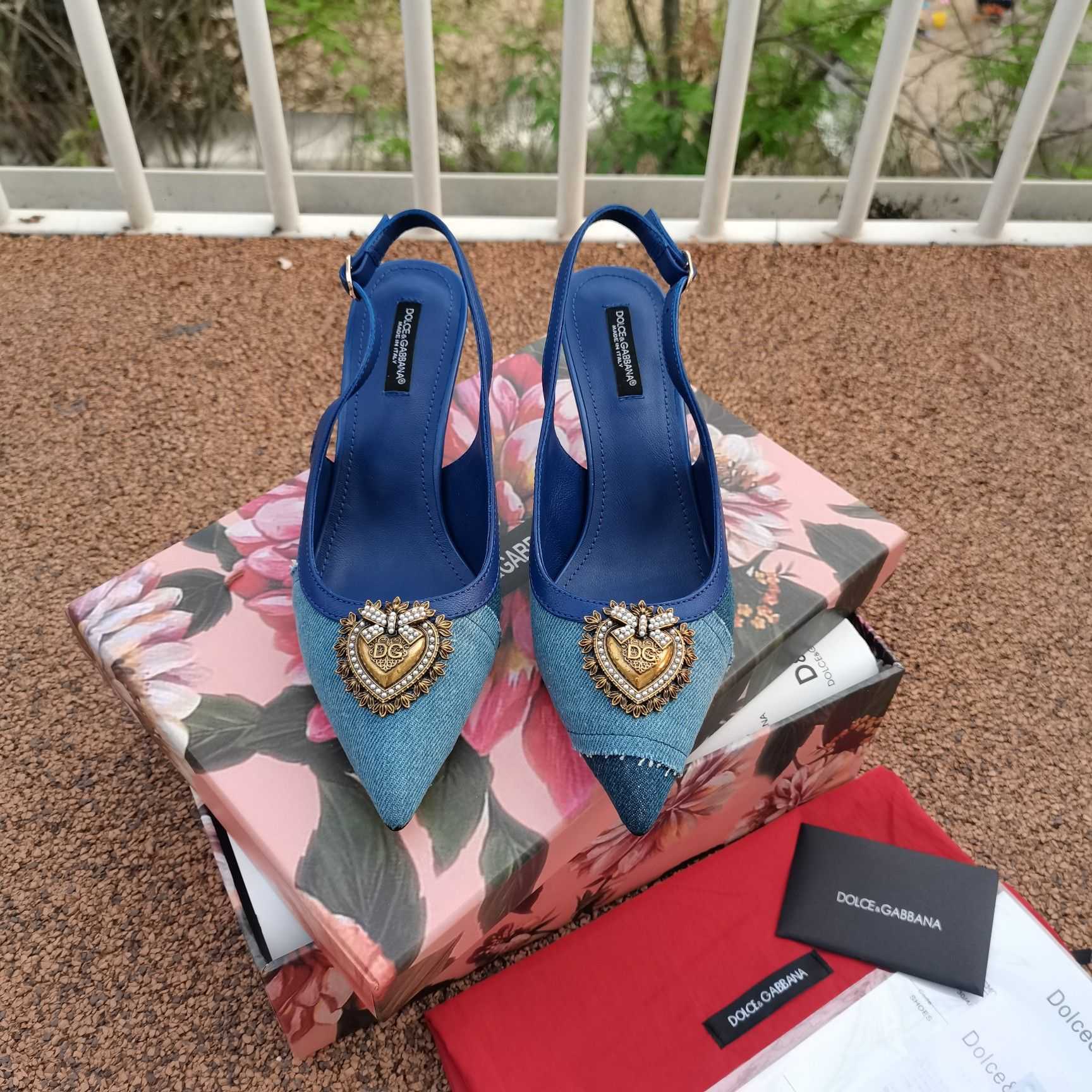 Dolce & Gabbana Devotion Slingbacks In Patchwork Denim - FashionPlug