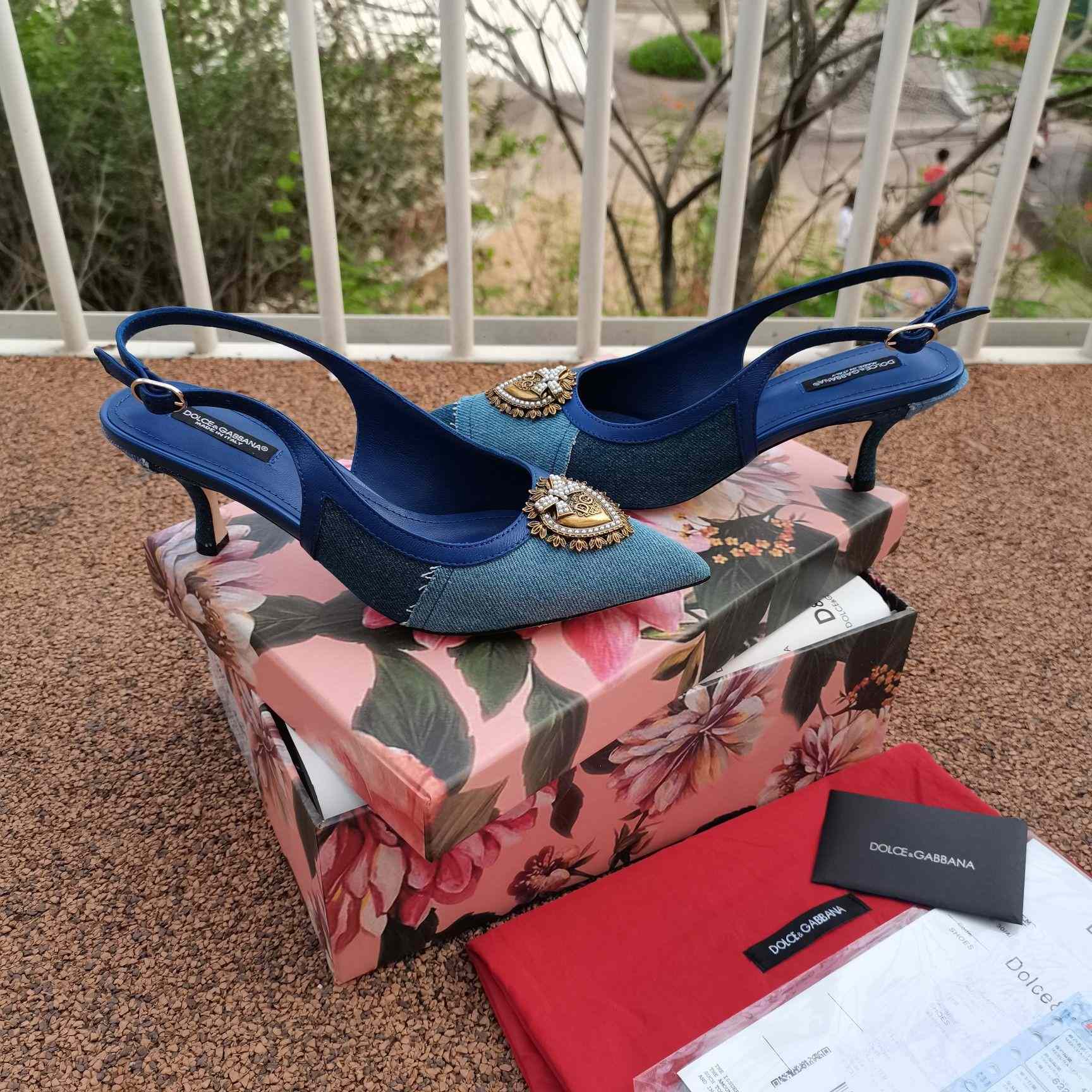 Dolce & Gabbana Devotion Slingbacks In Patchwork Denim - FashionPlug