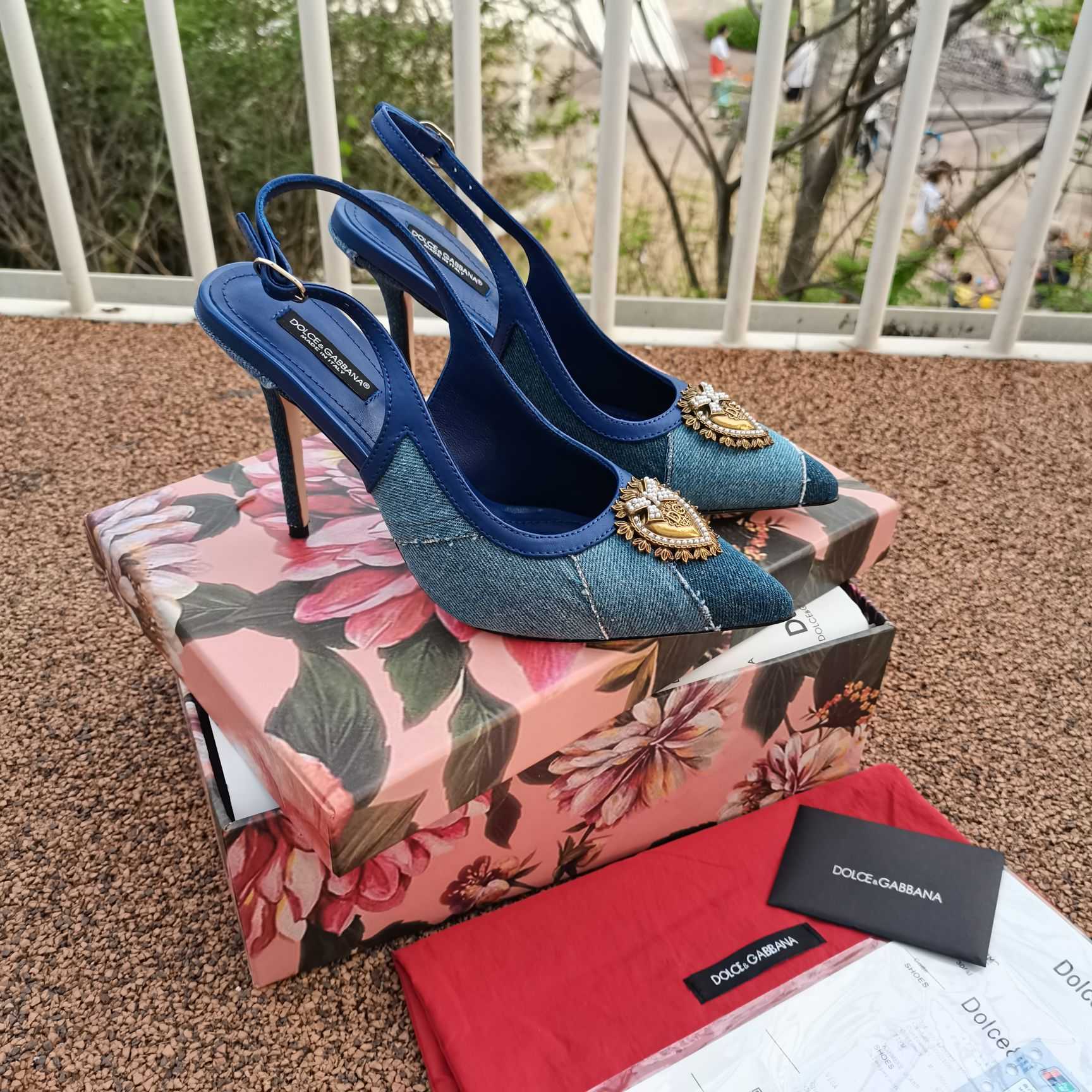 Dolce & Gabbana Devotion Slingbacks In Patchwork Denim - FashionPlug
