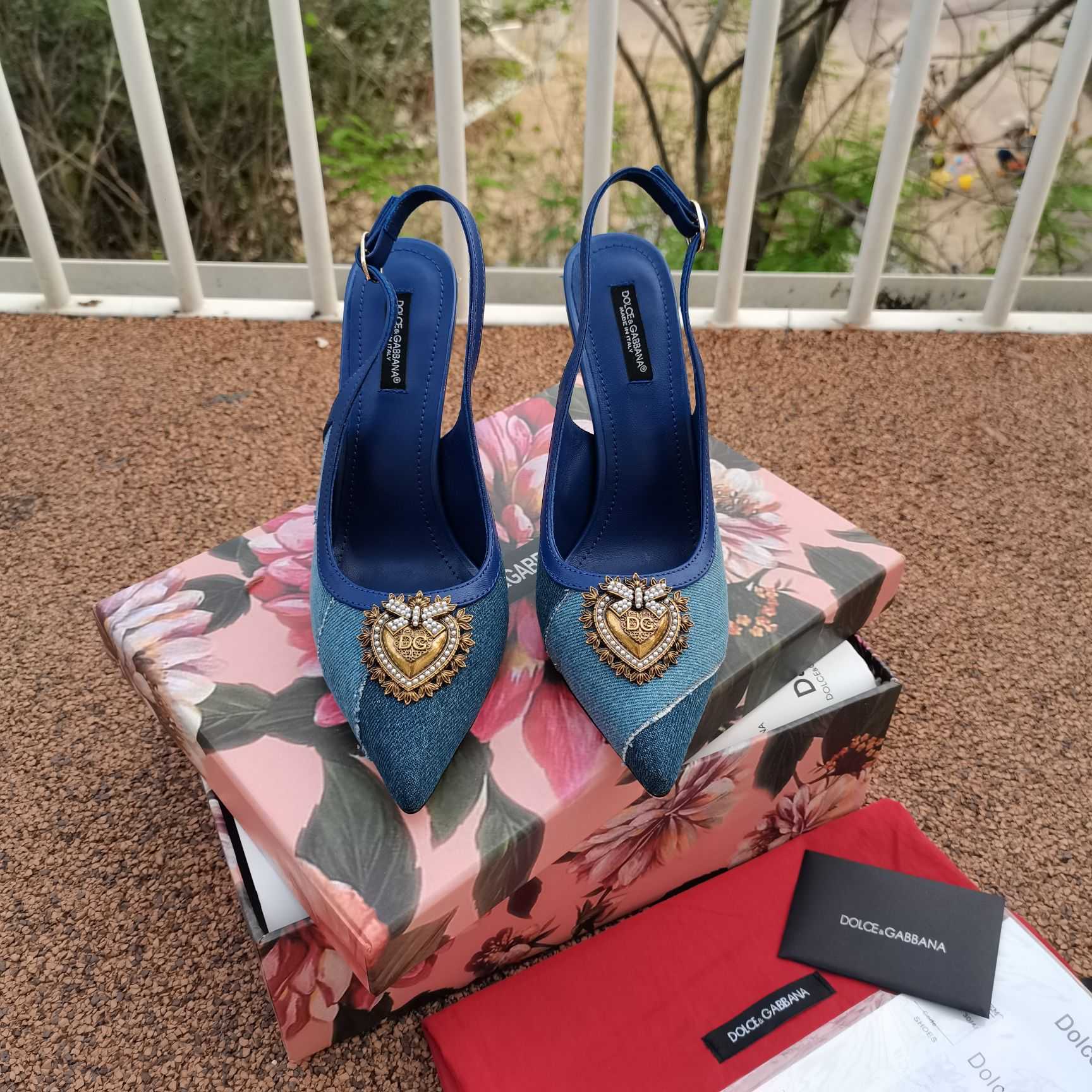 Dolce & Gabbana Devotion Slingbacks In Patchwork Denim - FashionPlug