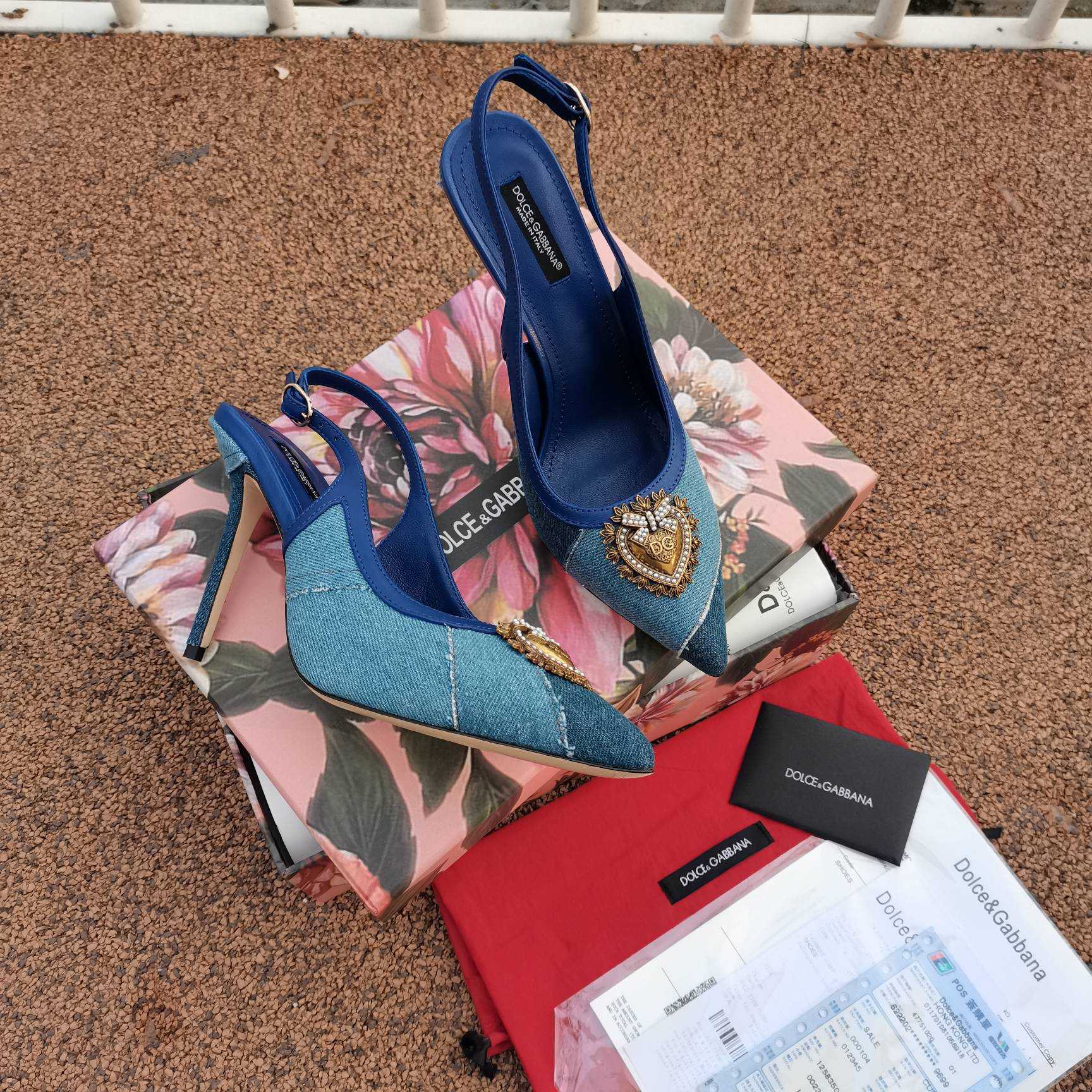 Dolce & Gabbana Devotion Slingbacks In Patchwork Denim - FashionPlug