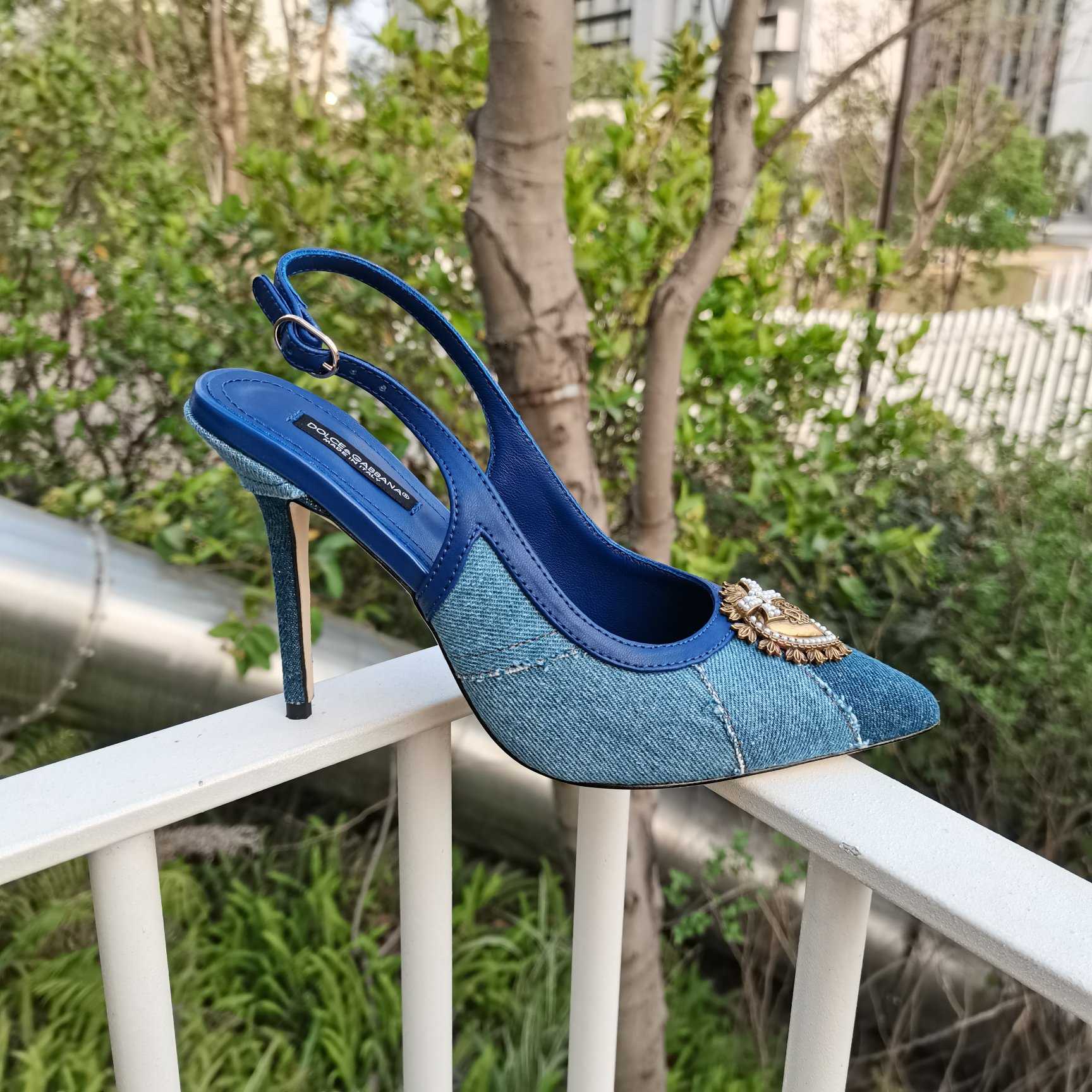 Dolce & Gabbana Devotion Slingbacks In Patchwork Denim - FashionPlug