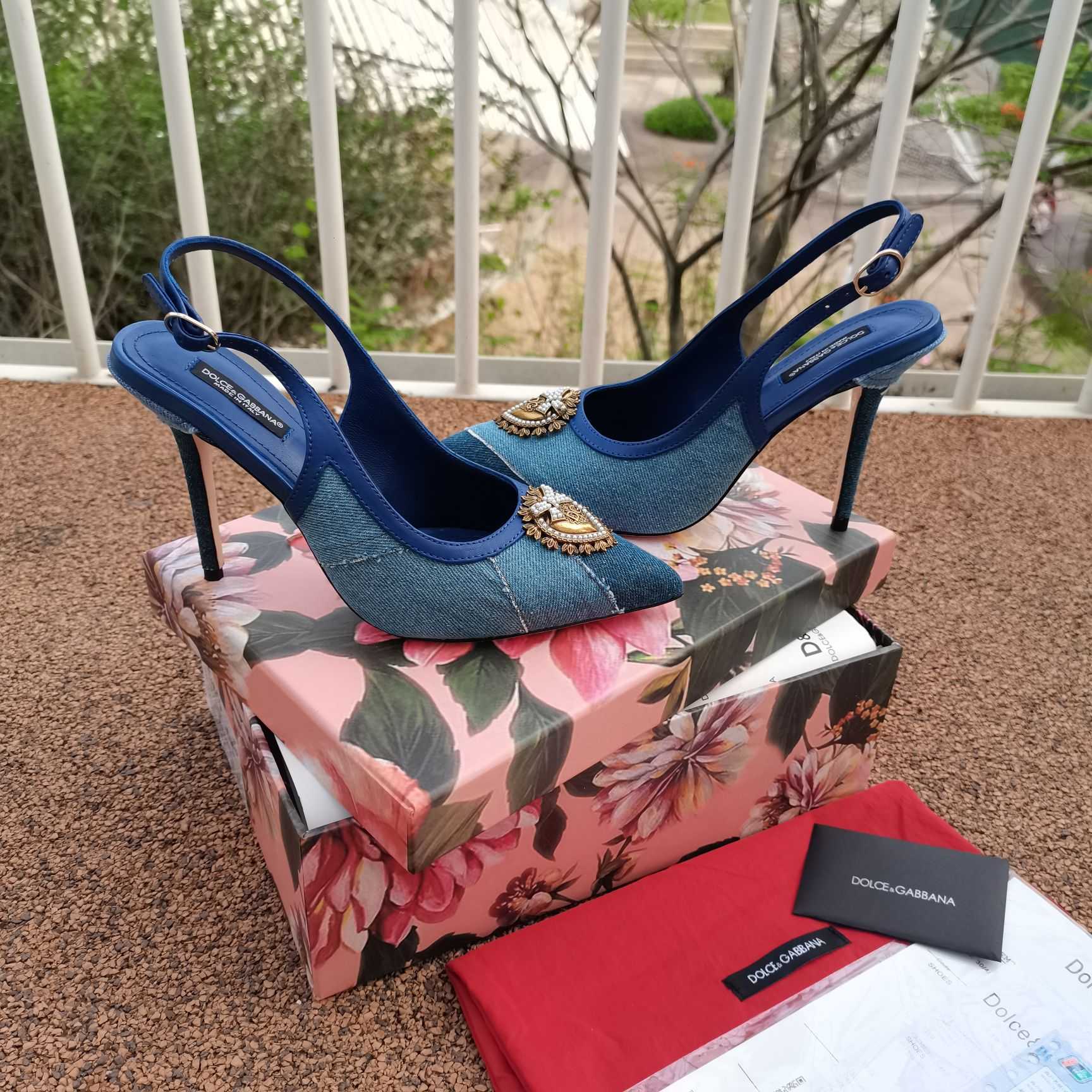Dolce & Gabbana Devotion Slingbacks In Patchwork Denim - FashionPlug
