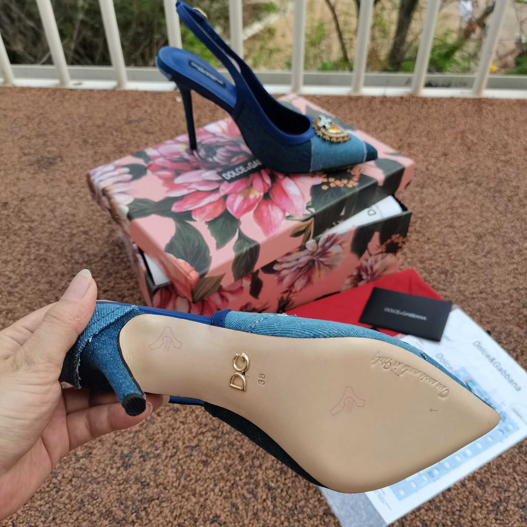 Dolce & Gabbana Devotion Slingbacks In Patchwork Denim - FashionPlug