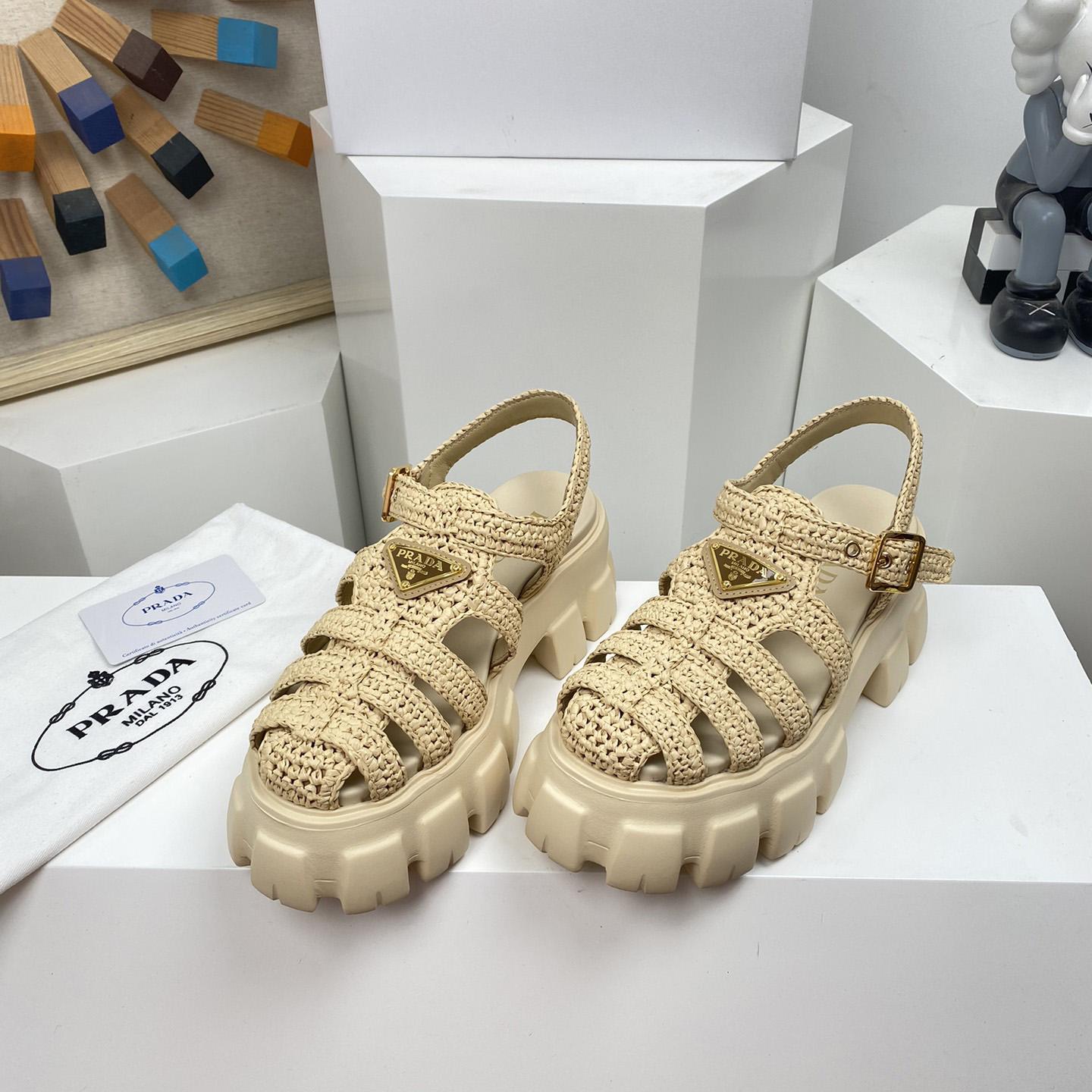 Prada Monolith Crochet Cage Sandals - FashionPlug