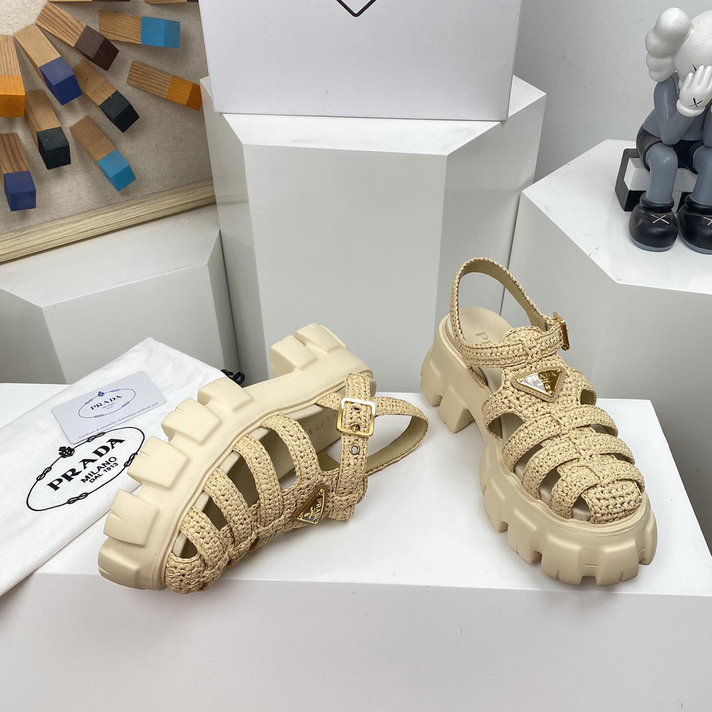 Prada Monolith Crochet Cage Sandals - FashionPlug