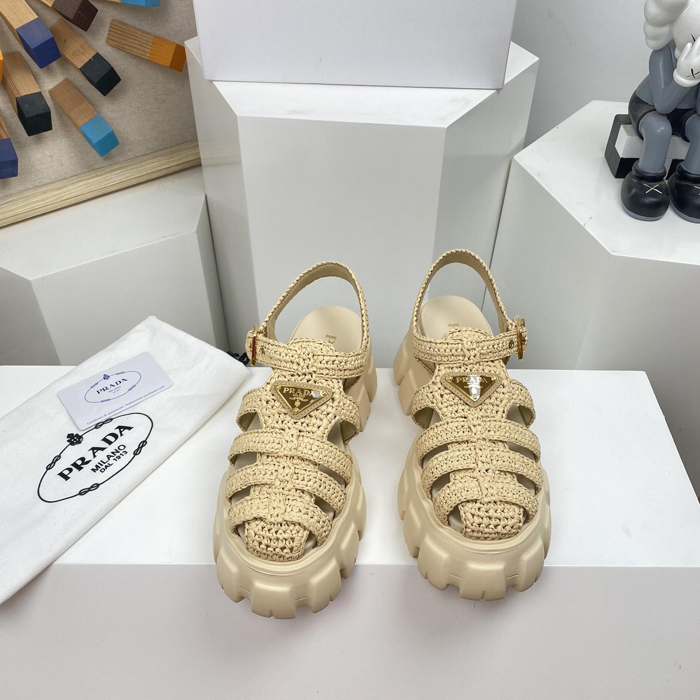 Prada Monolith Crochet Cage Sandals - FashionPlug