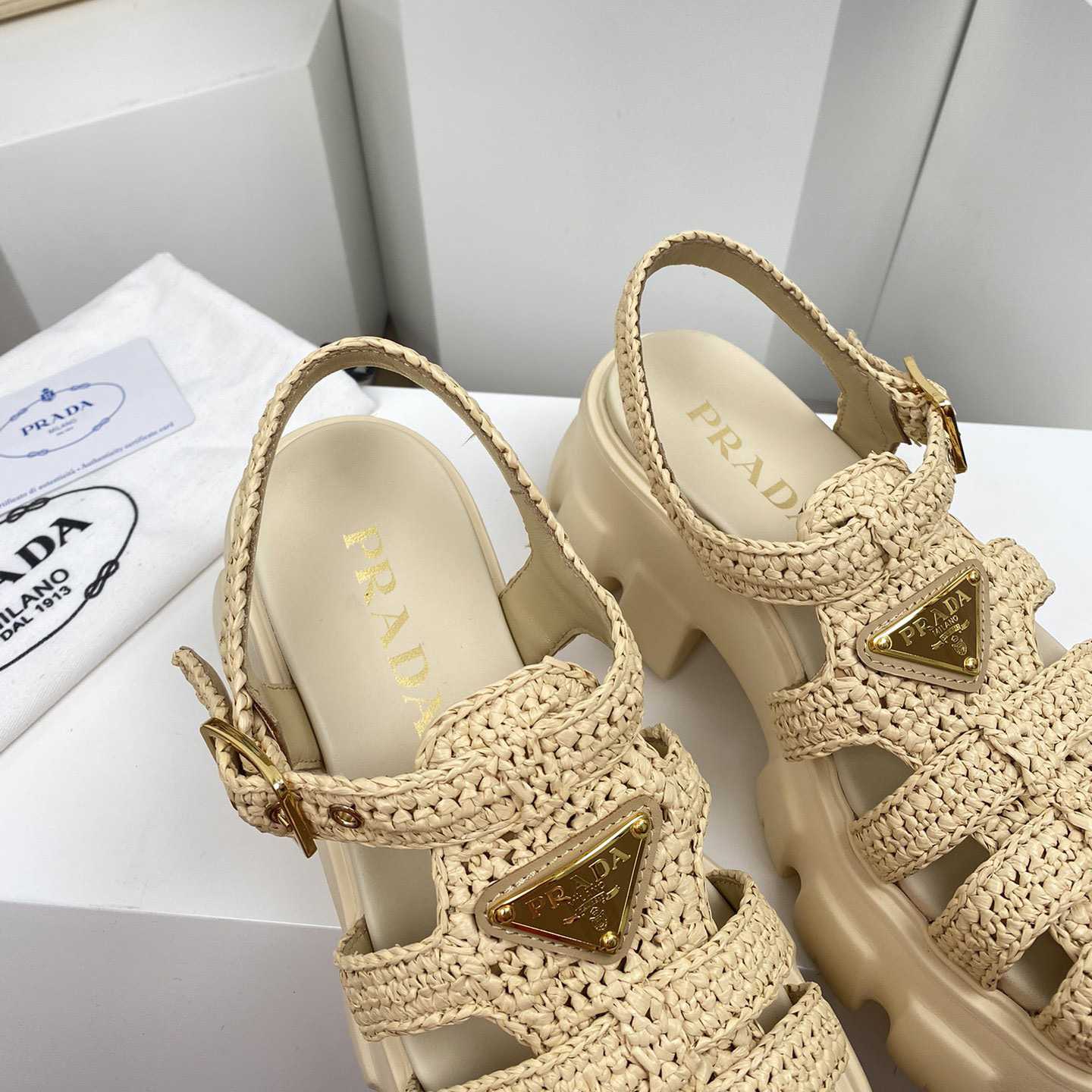 Prada Monolith Crochet Cage Sandals - FashionPlug