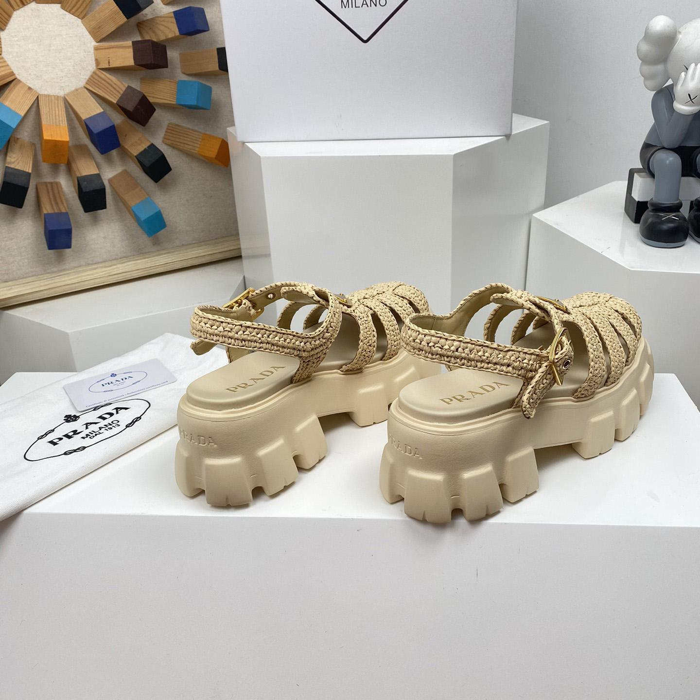 Prada Monolith Crochet Cage Sandals - FashionPlug