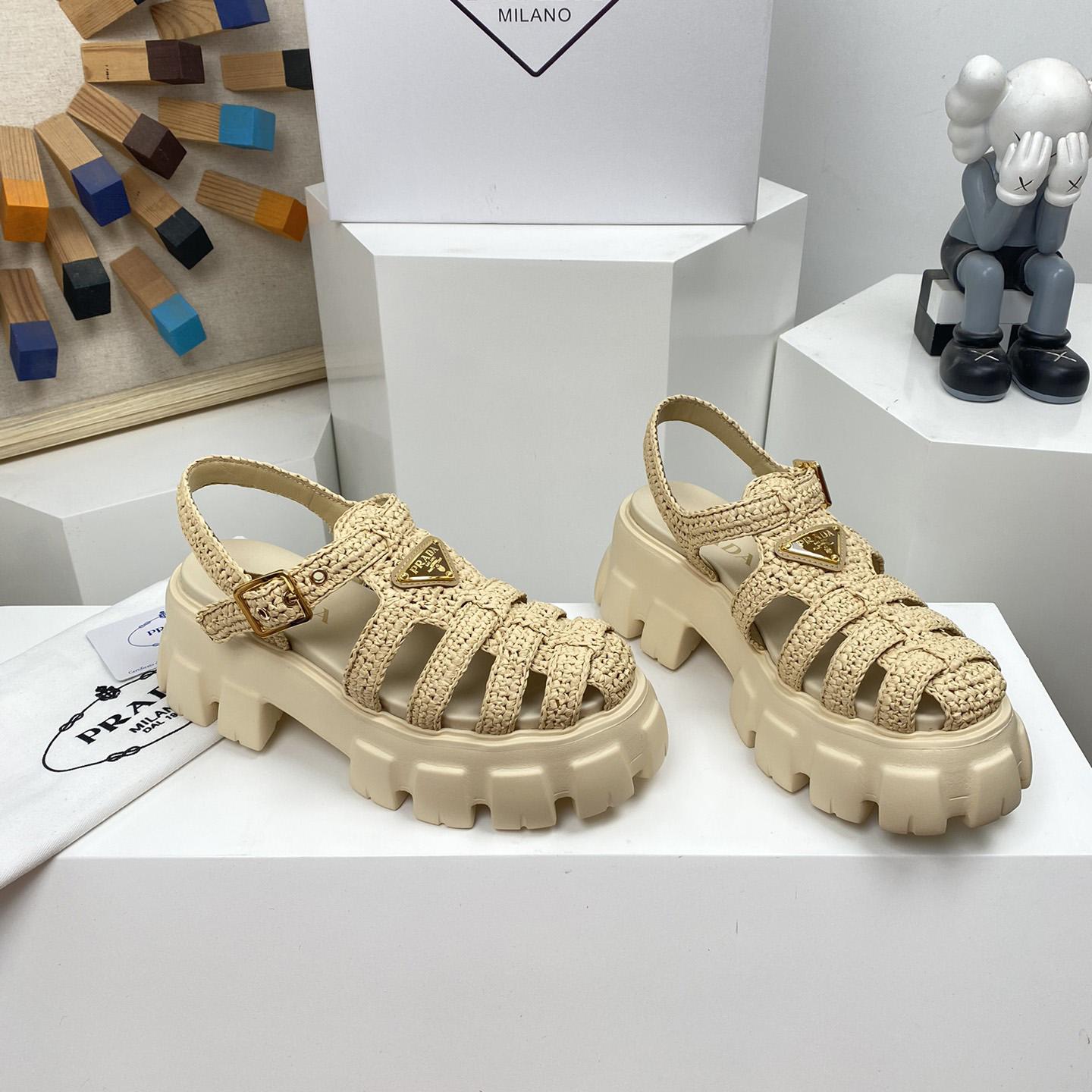 Prada Monolith Crochet Cage Sandals - FashionPlug