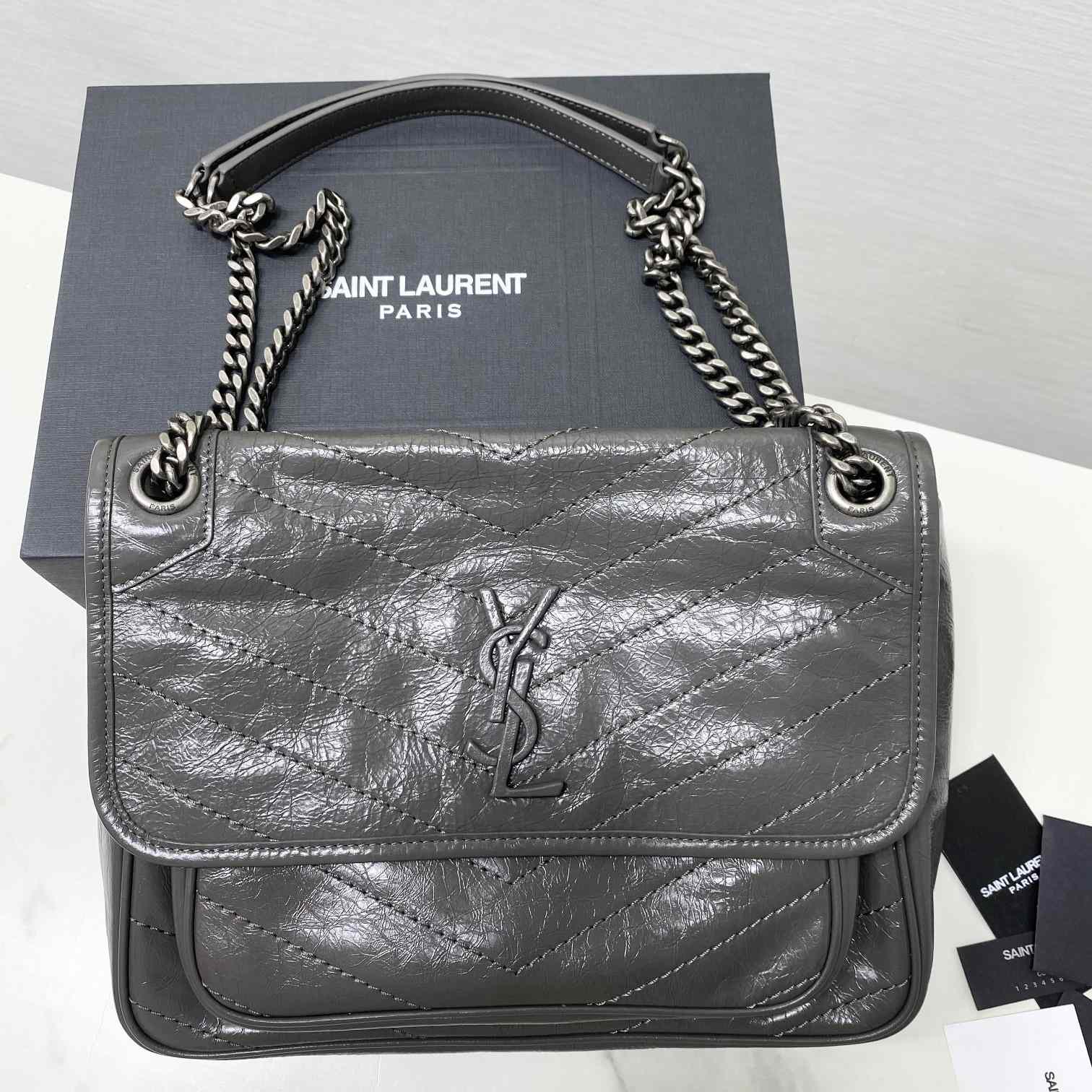 Saint Laurent Niki Medium Chain Bag In Crinkled Vintage Leather  - FashionPlug