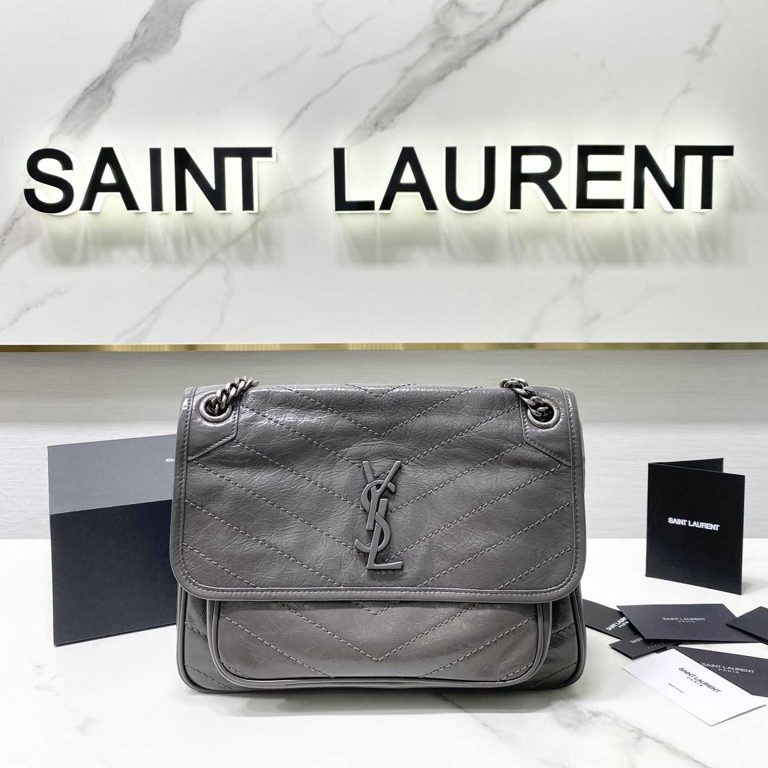 Saint Laurent Niki Medium Chain Bag In Crinkled Vintage Leather  - FashionPlug